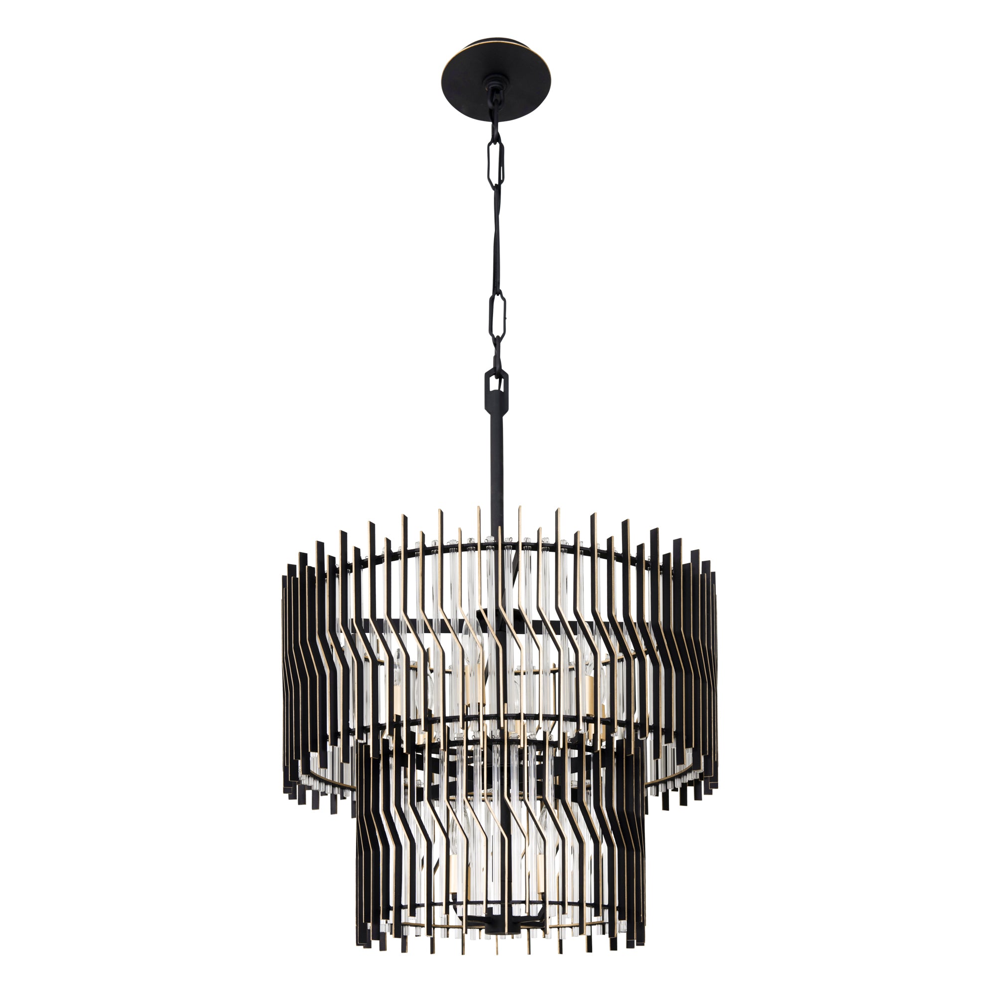 Park Row 10 Light 2-Tier Chandelier - Matte Black/French Gold