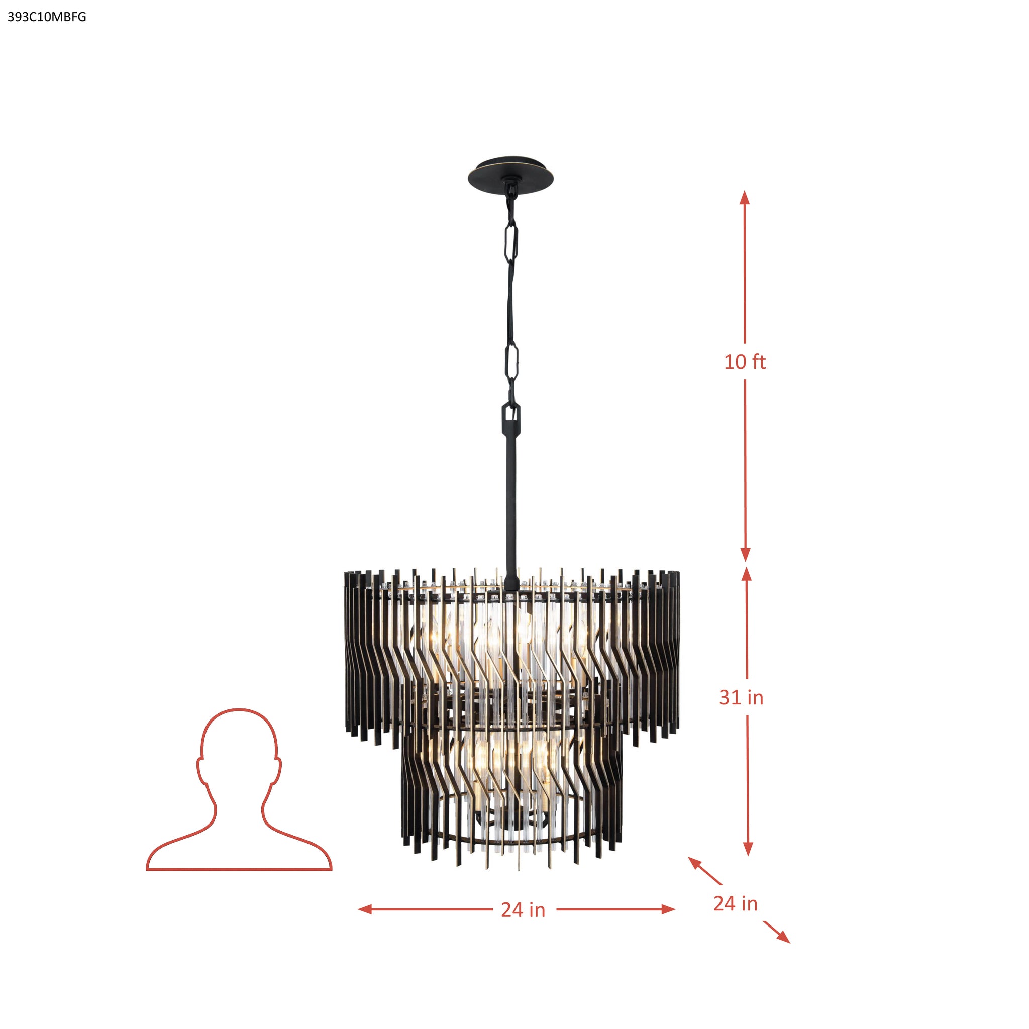 Park Row 10 Light 2-Tier Chandelier - Matte Black/French Gold