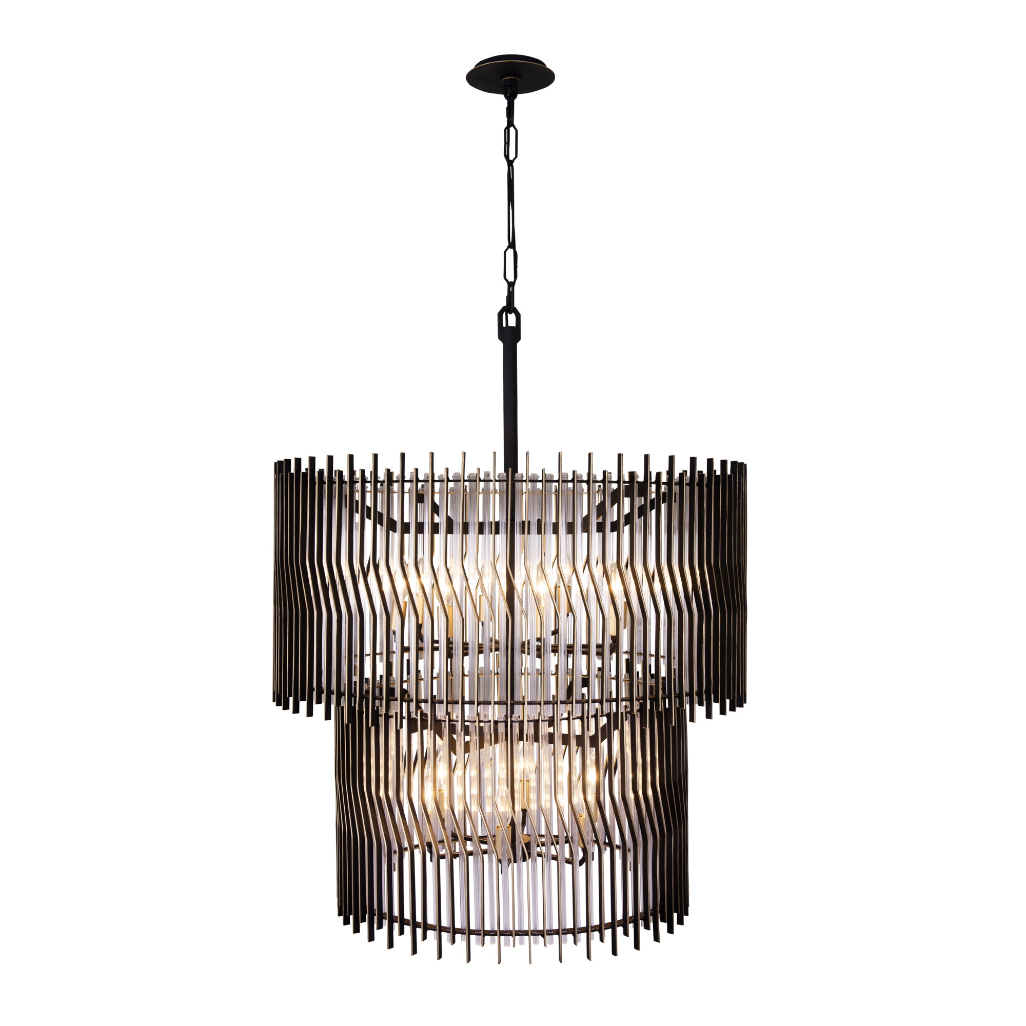 Park Row 14 Light 2-Tier Chandelier - Matte Black/French Gold