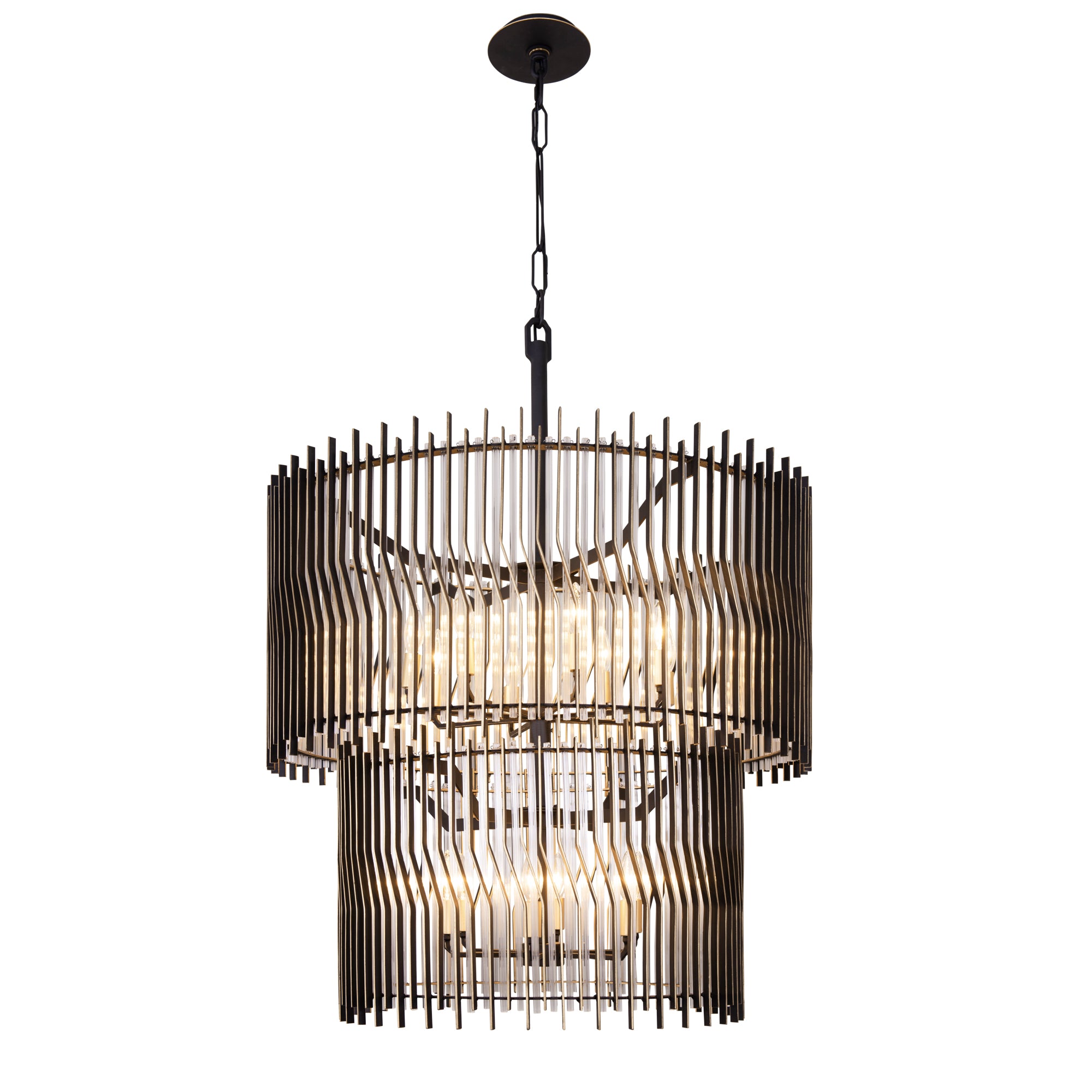 Park Row 14-Light 2-Tier Chandelier - Matte Black/French Gold
