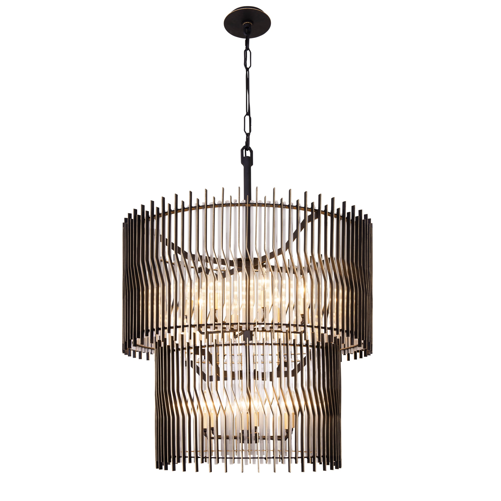 Park Row 14 Light 2-Tier Chandelier - Matte Black/French Gold