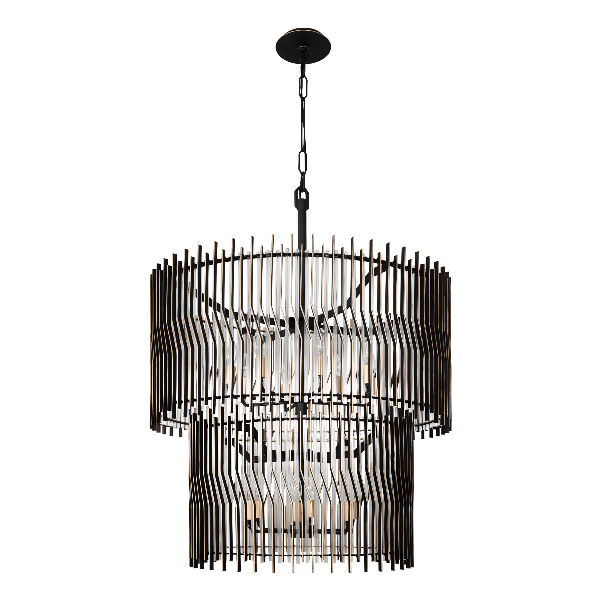 Park Row 14-Light 2-Tier Chandelier - Matte Black/French Gold