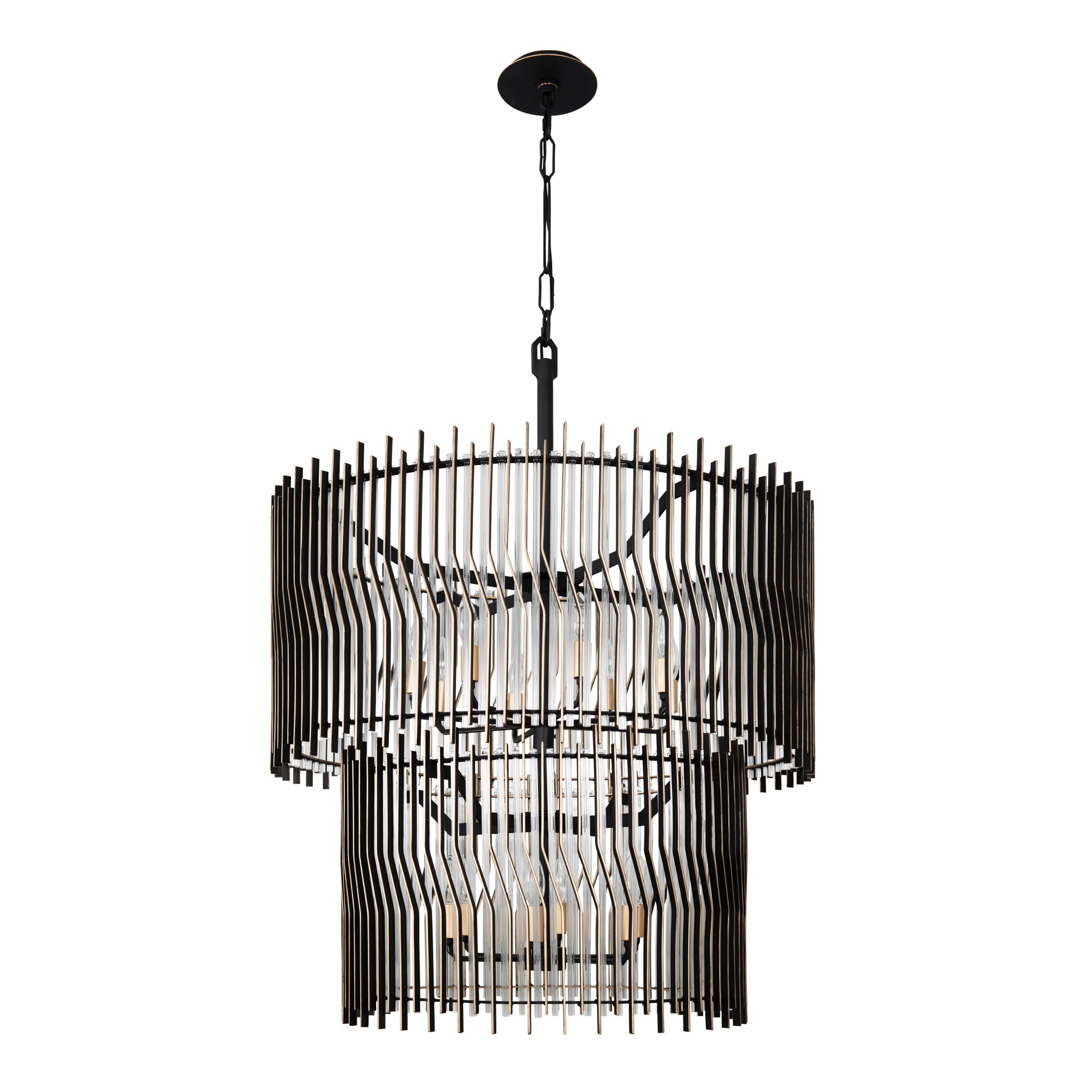 Park Row 14 Light 2-Tier Chandelier - Matte Black/French Gold