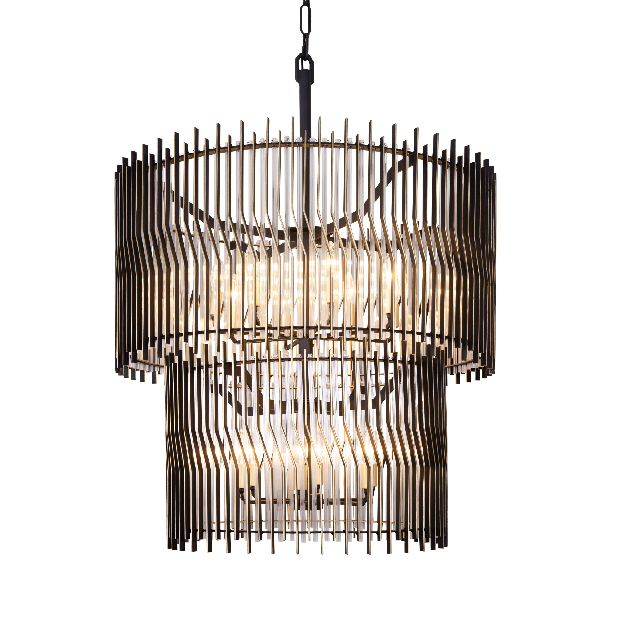 Park Row 14-Light 2-Tier Chandelier - Matte Black/French Gold