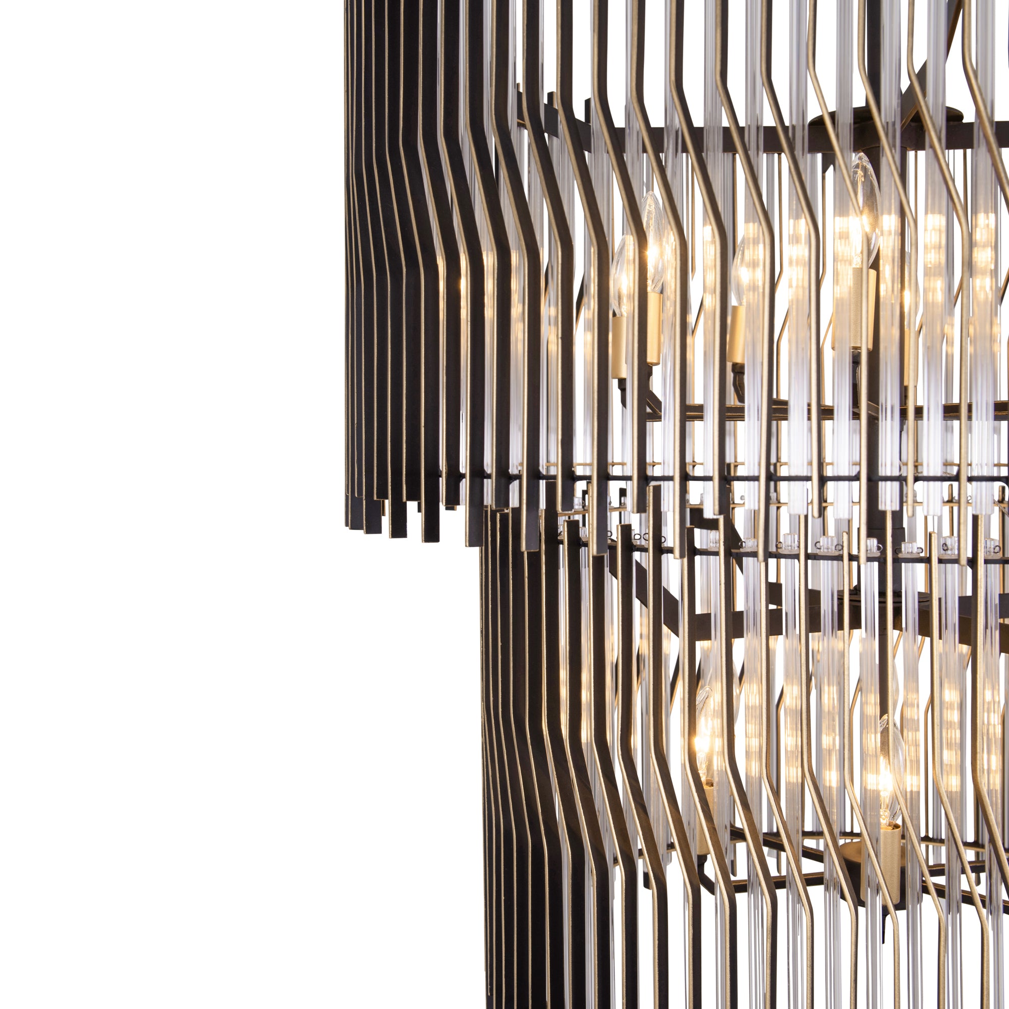 Park Row 14 Light 2-Tier Chandelier - Matte Black/French Gold