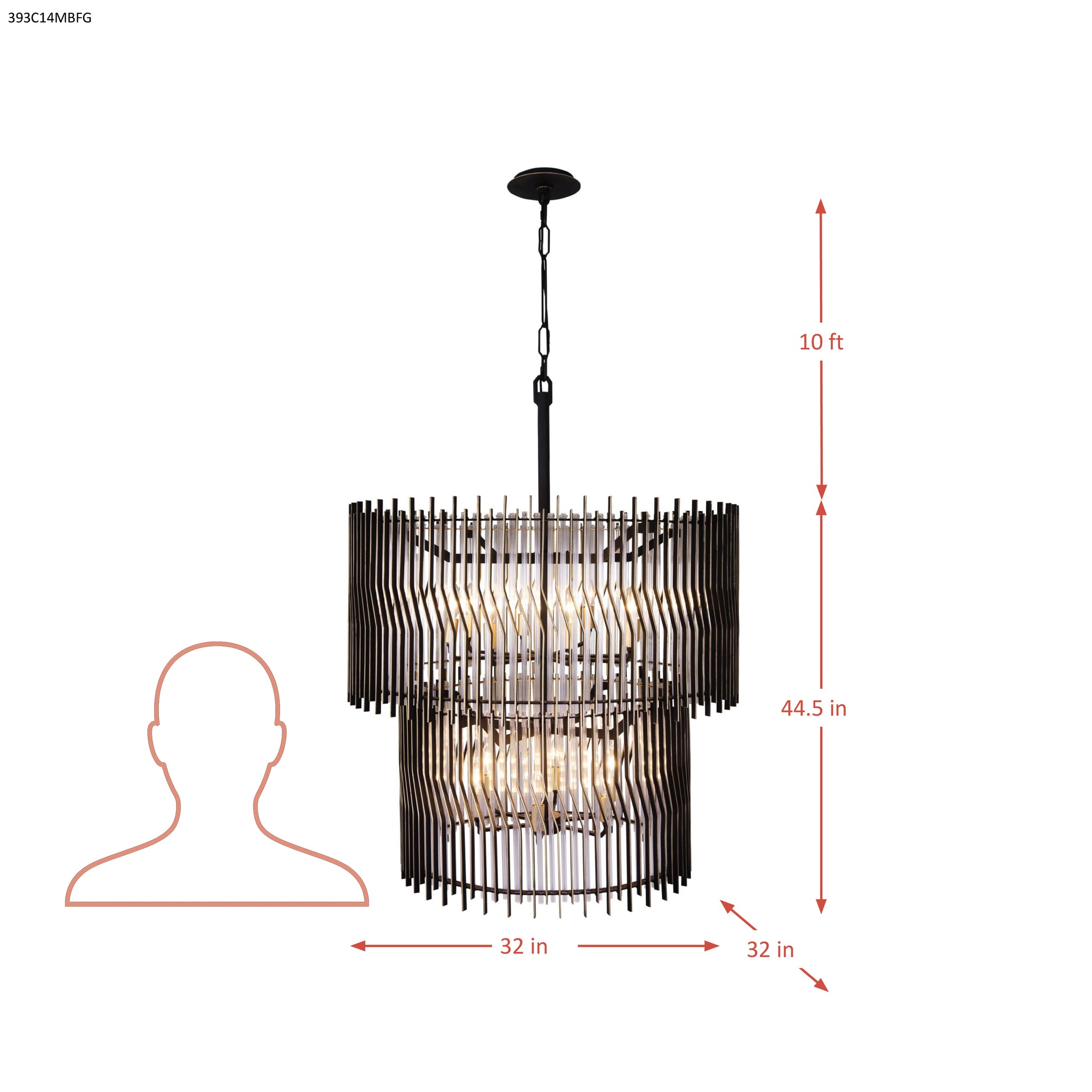 Park Row 14 Light 2-Tier Chandelier - Matte Black/French Gold