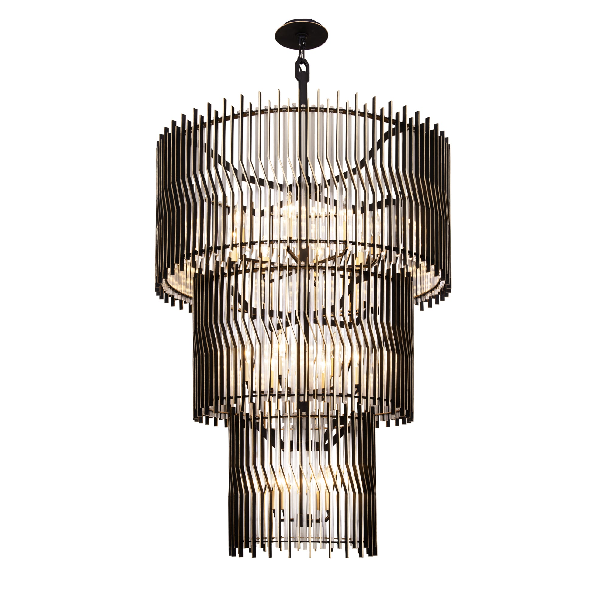 Park Row 18 Light 3-Tier Chandelier - Matte Black/French Gold