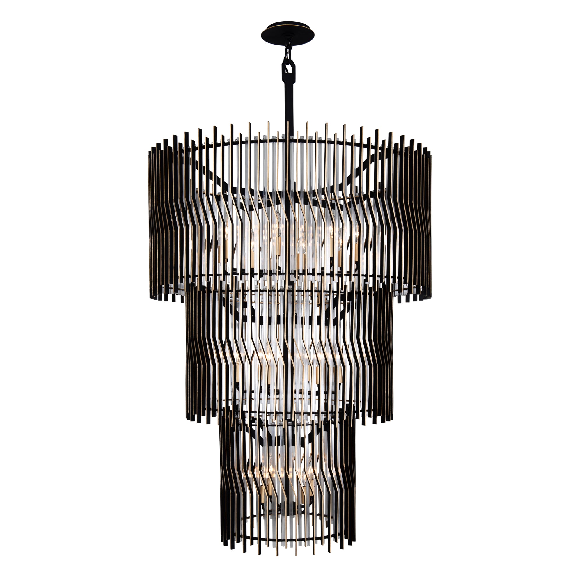 Park Row 18-Light 3-Tier Chandelier - Matte Black/French Gold