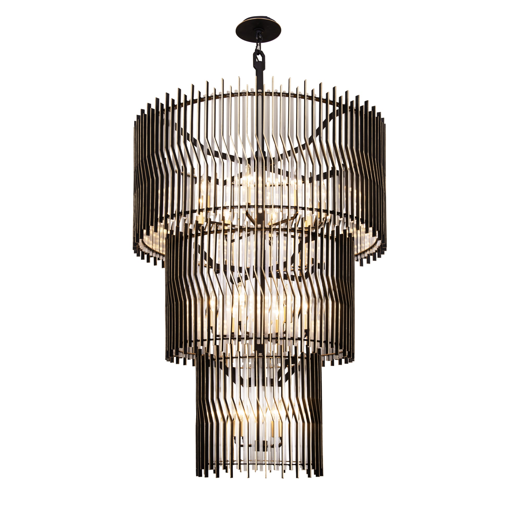 Park Row 18-Light 3-Tier Chandelier - Matte Black/French Gold