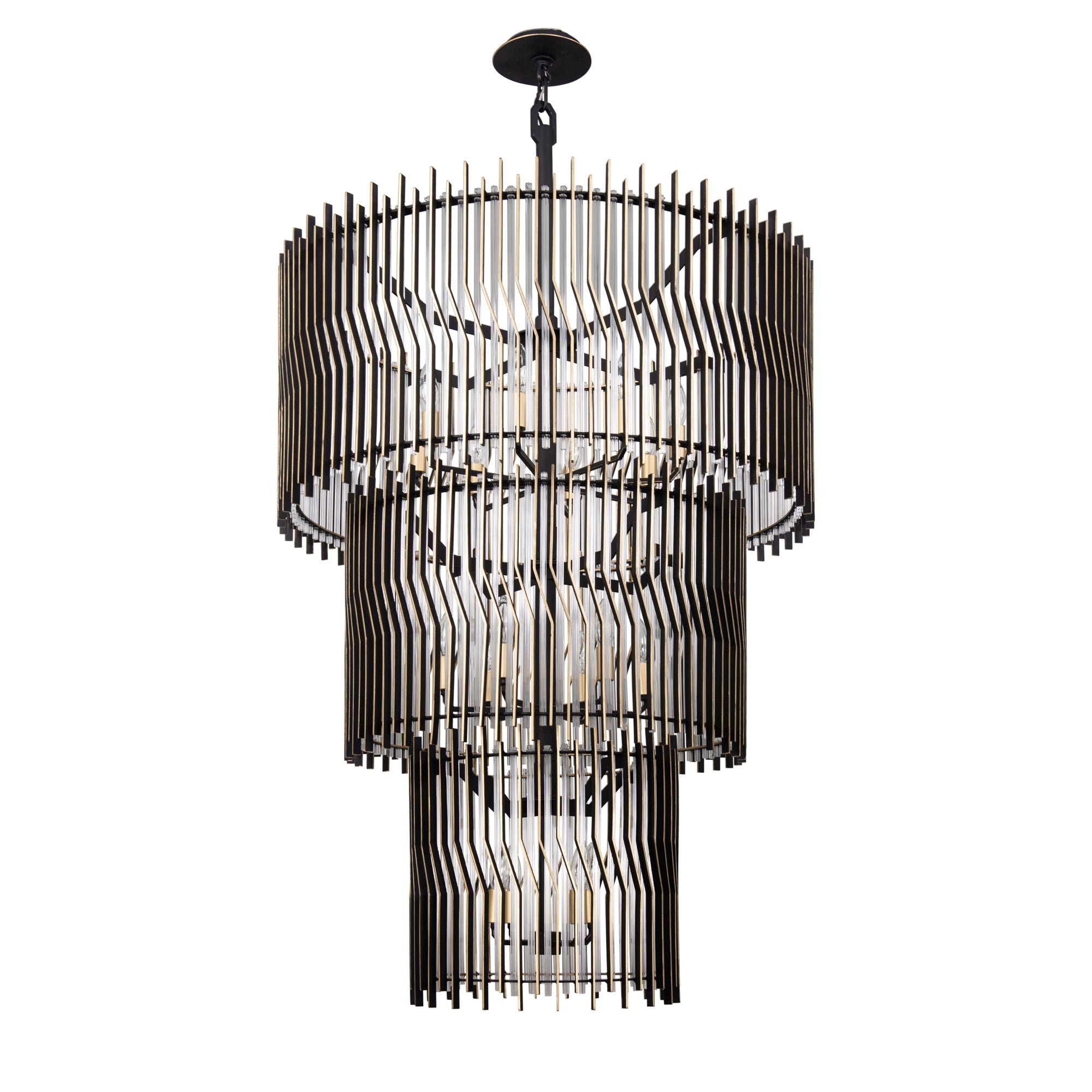Park Row 18-Light 3-Tier Chandelier - Matte Black/French Gold