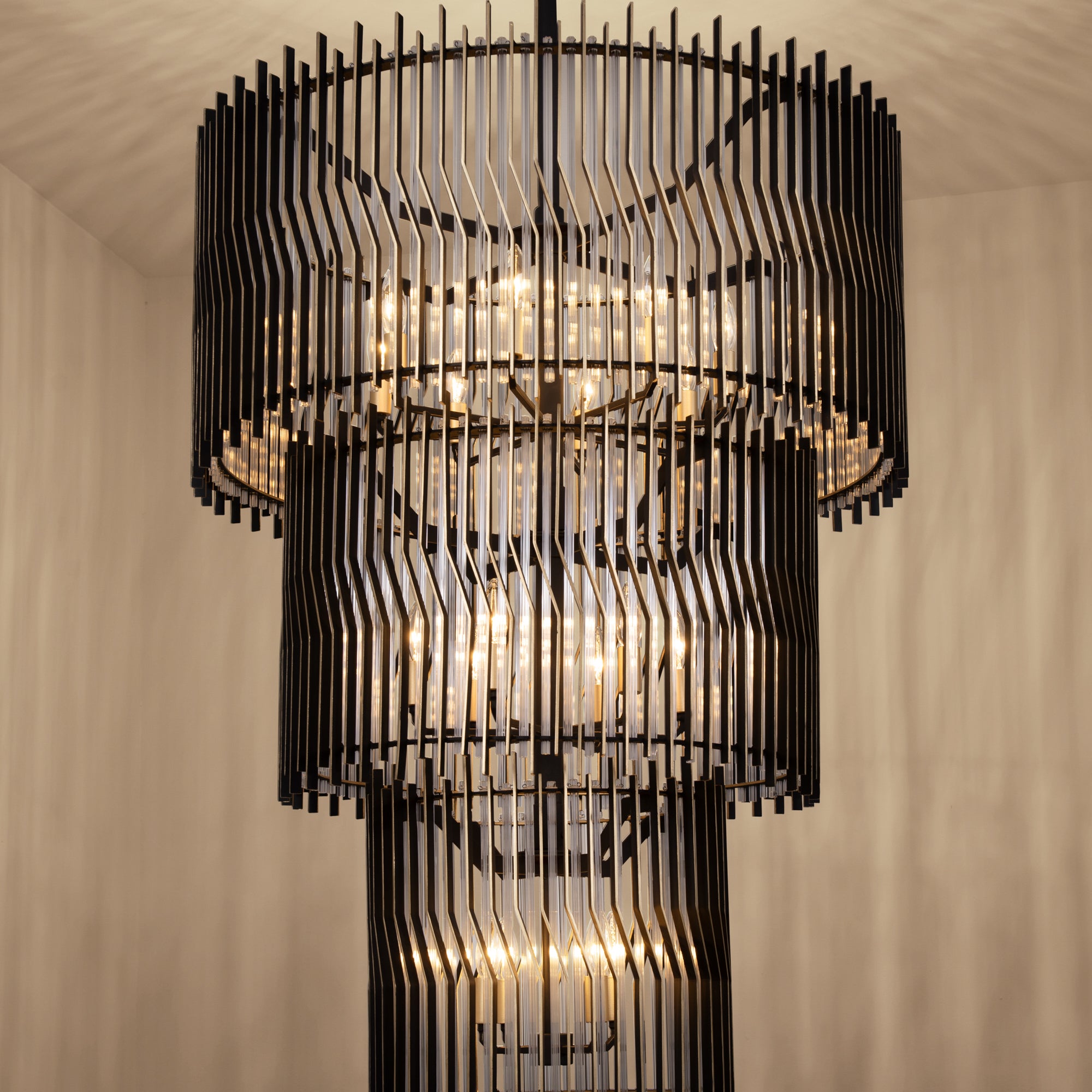 Park Row 18-Light 3-Tier Chandelier - Matte Black/French Gold