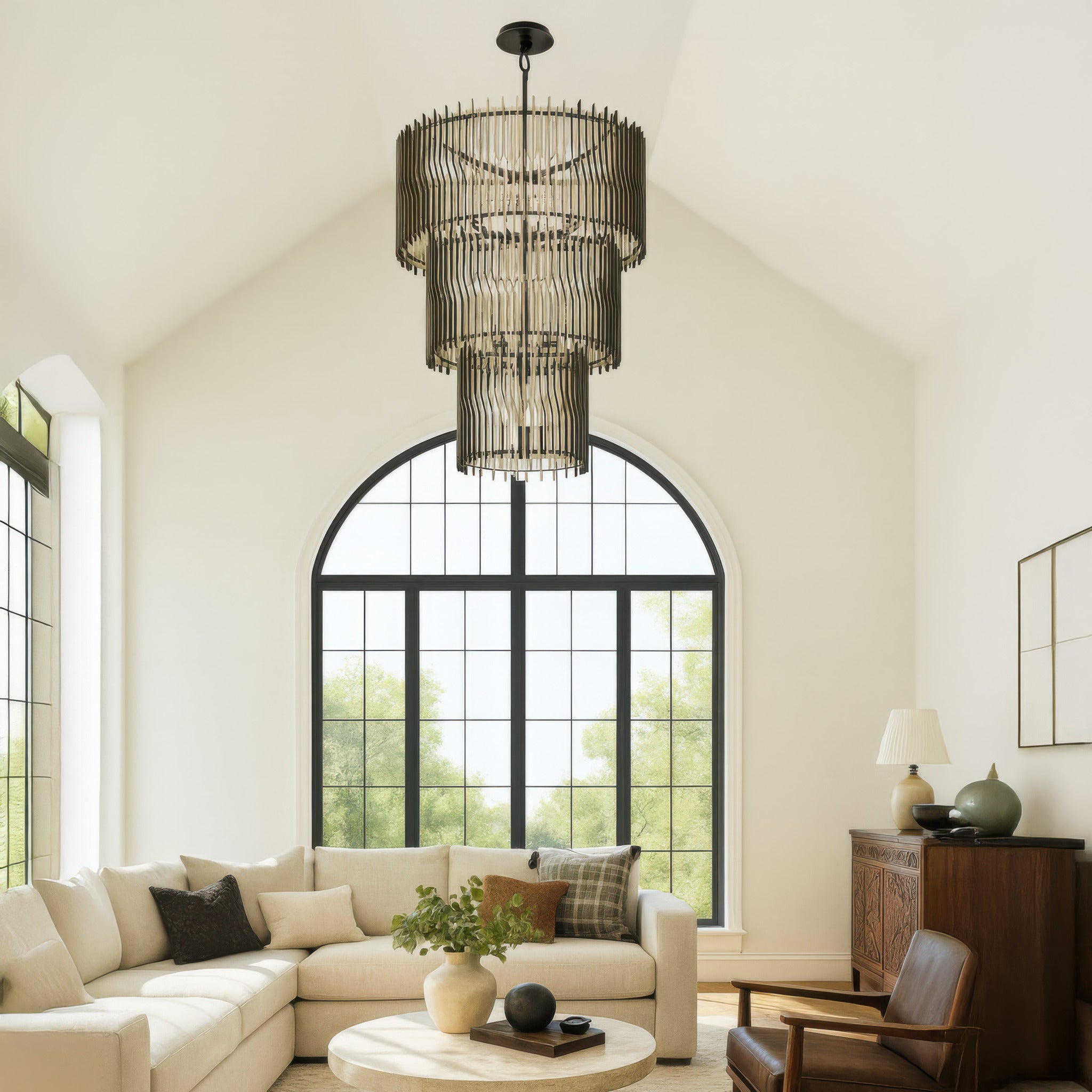 Park Row 18-Light 3-Tier Chandelier - Matte Black/French Gold