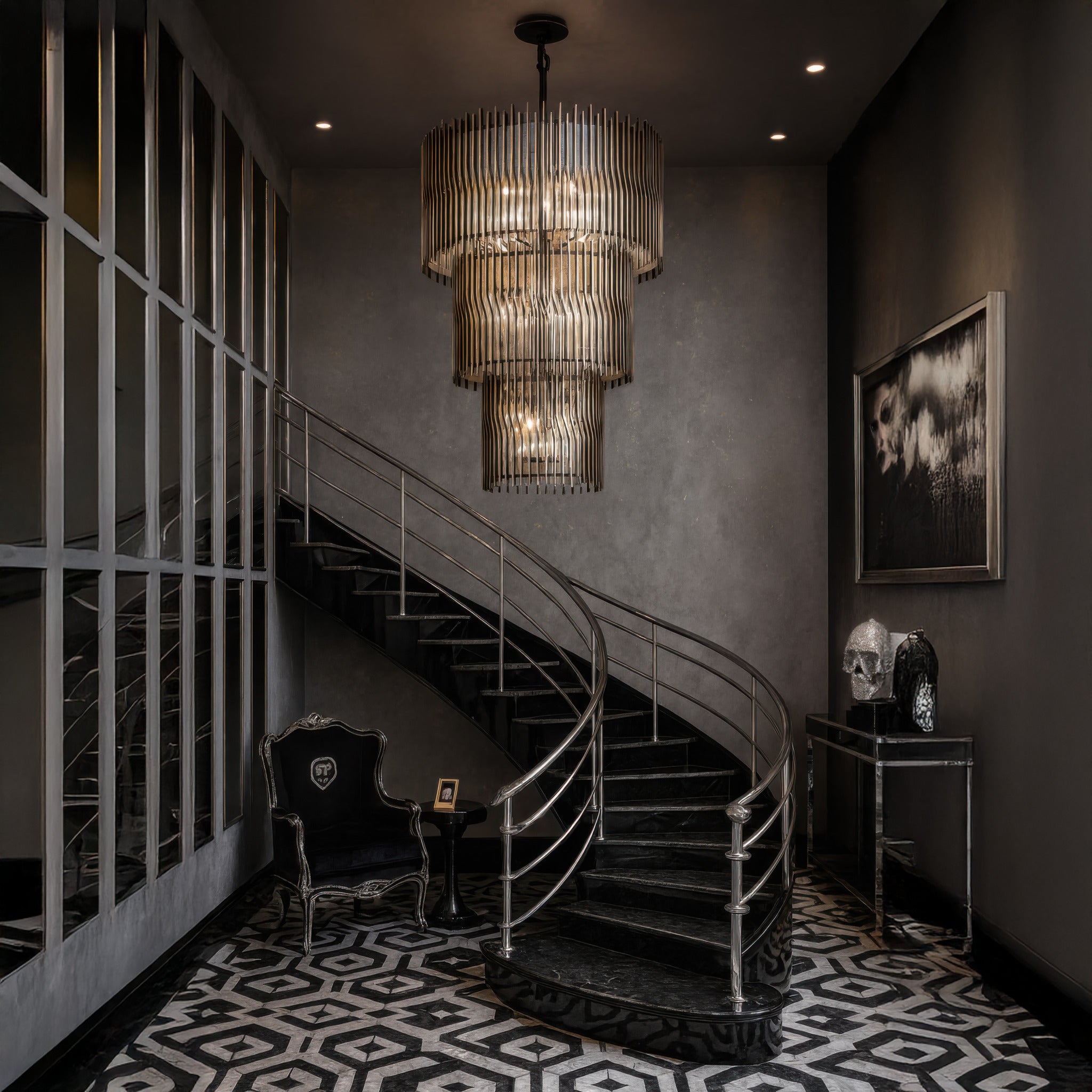 Park Row 18-Light 3-Tier Chandelier - Matte Black/French Gold