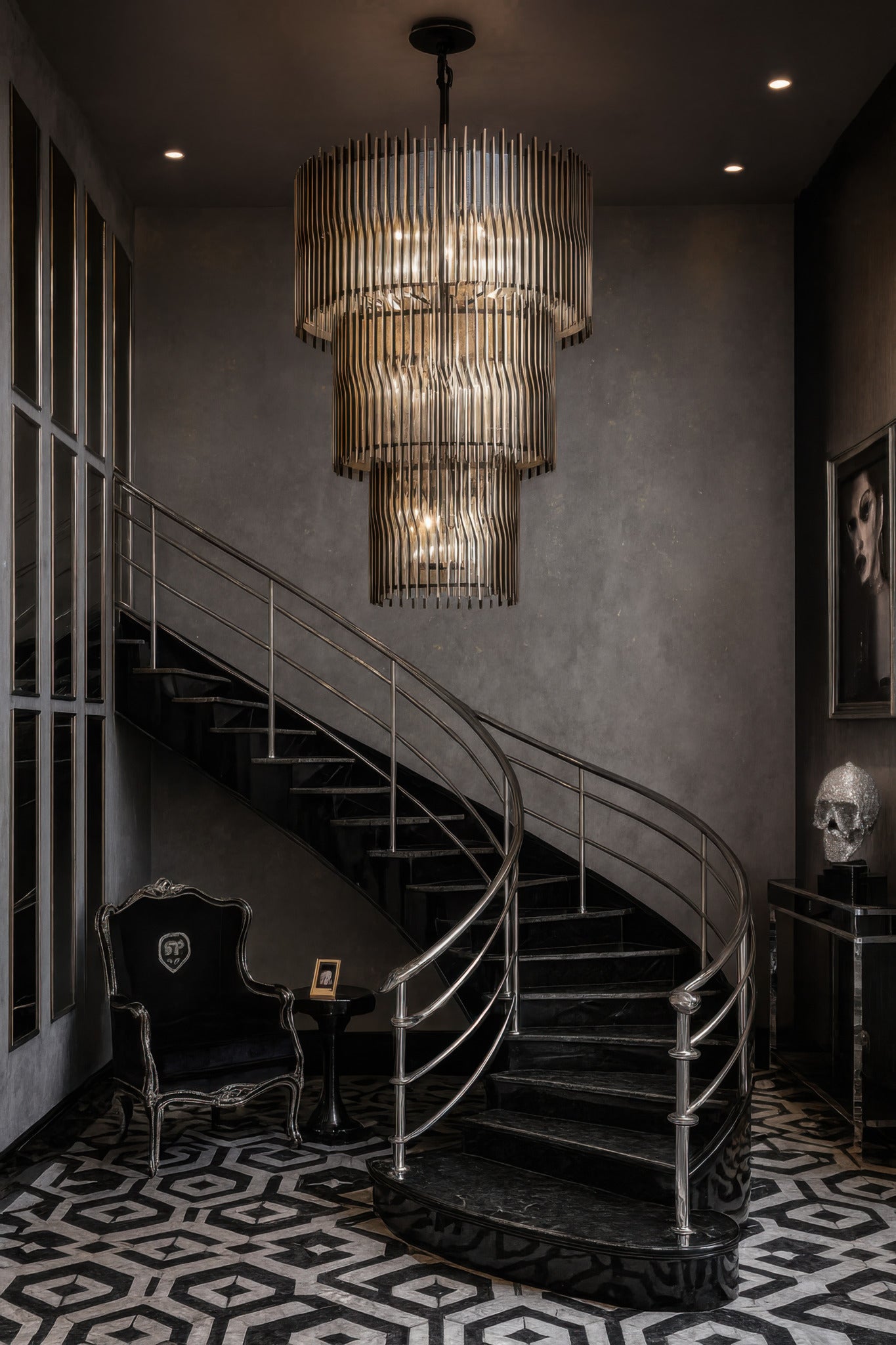 Park Row 18-Light 3-Tier Chandelier - Matte Black/French Gold