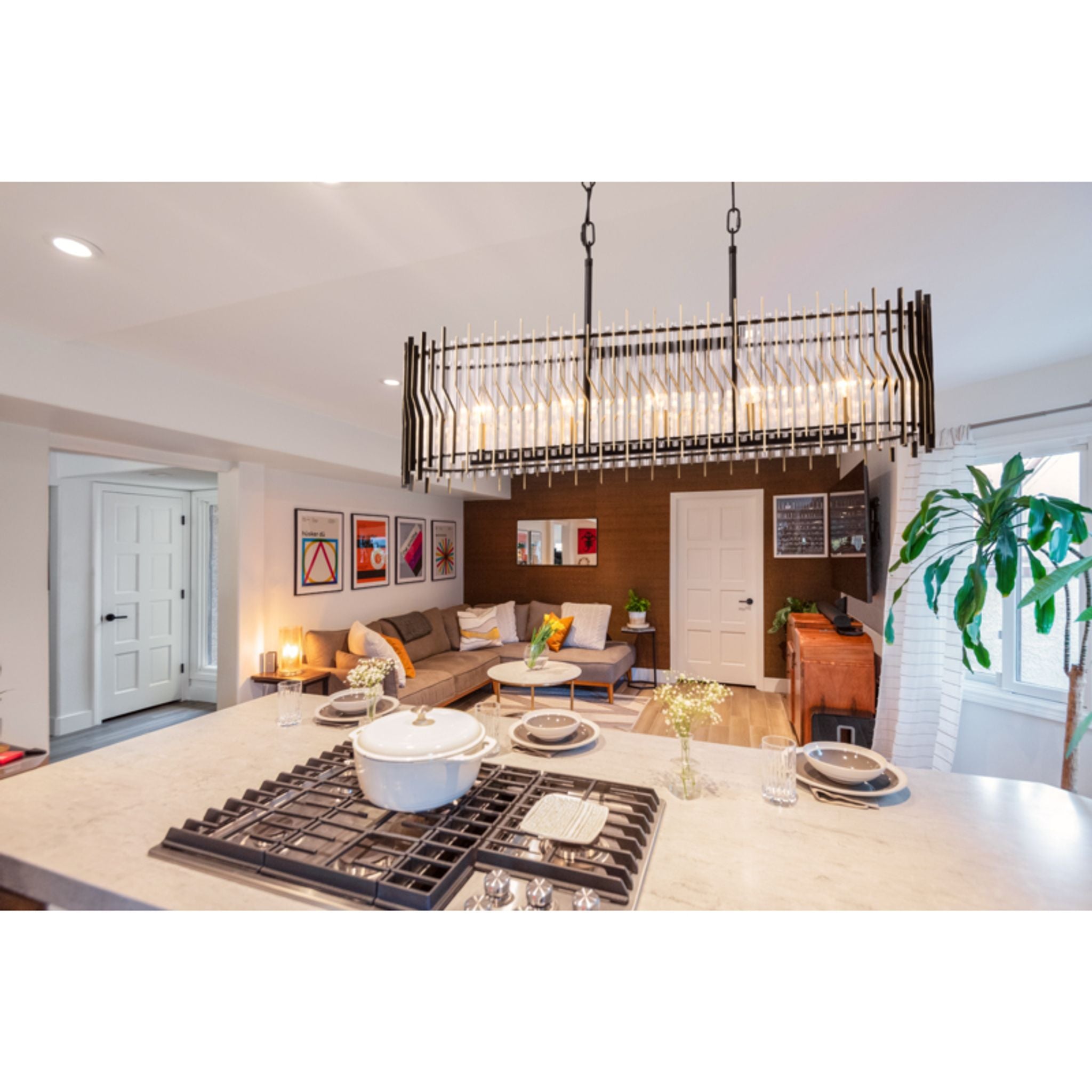 Park Row 5-Light Linear Pendant - Matte Black/French Gold