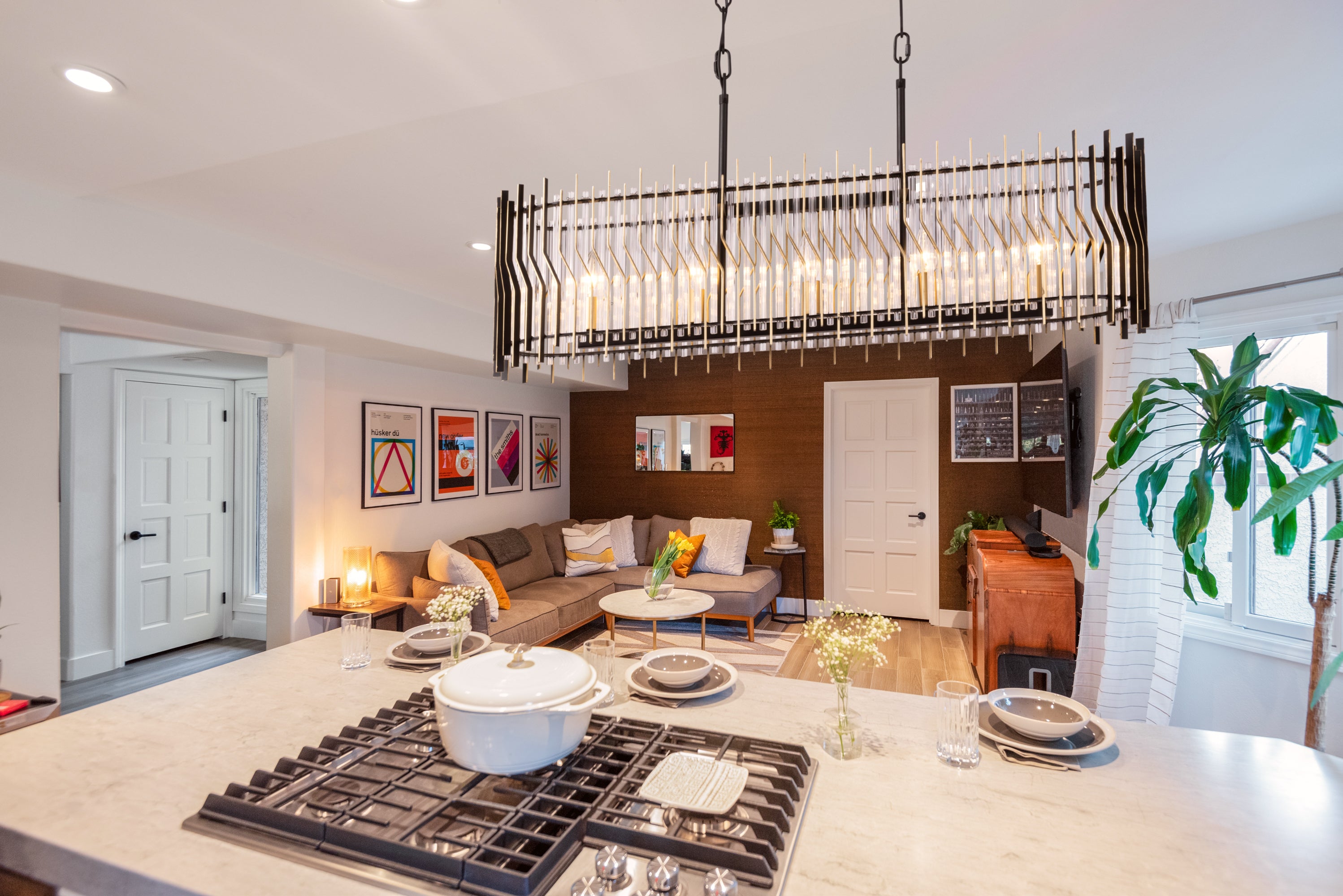 Park Row 5 Light Linear Pendant - Matte Black/French Gold
