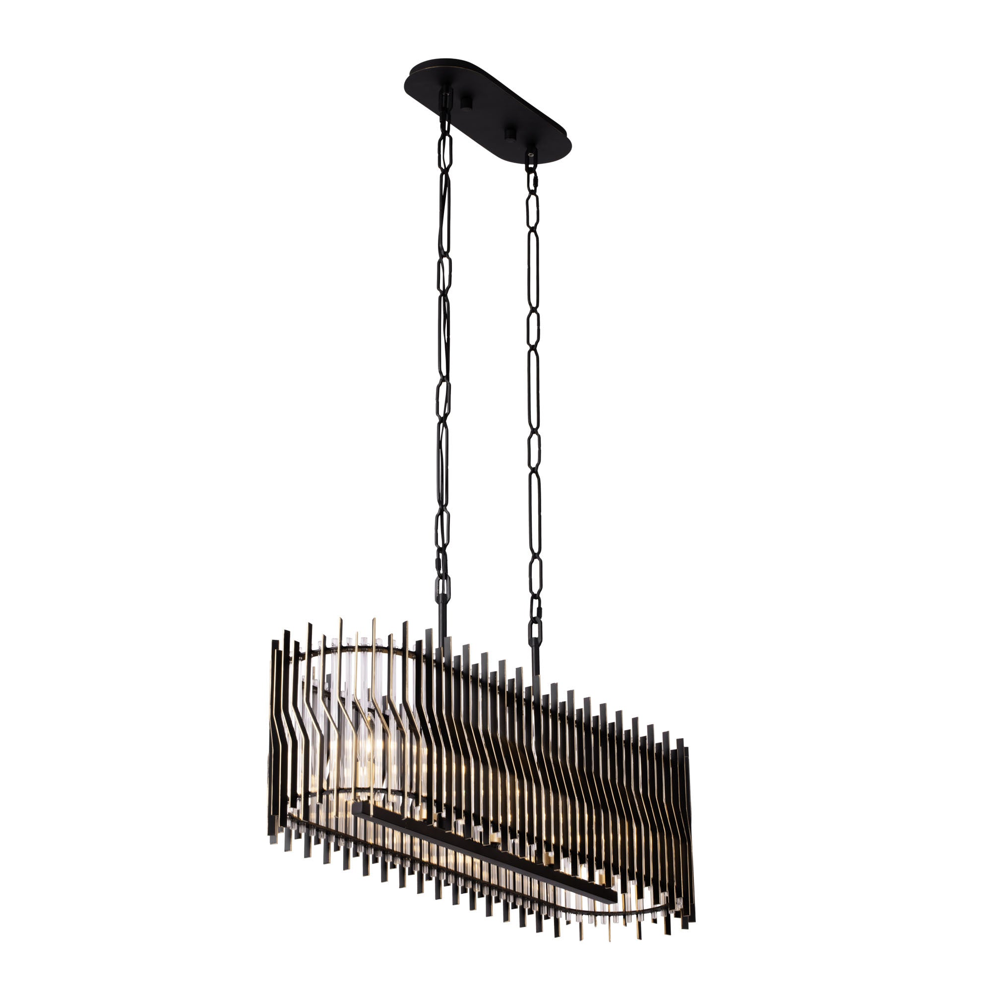 Park Row 5-Light Linear Pendant - Matte Black/French Gold