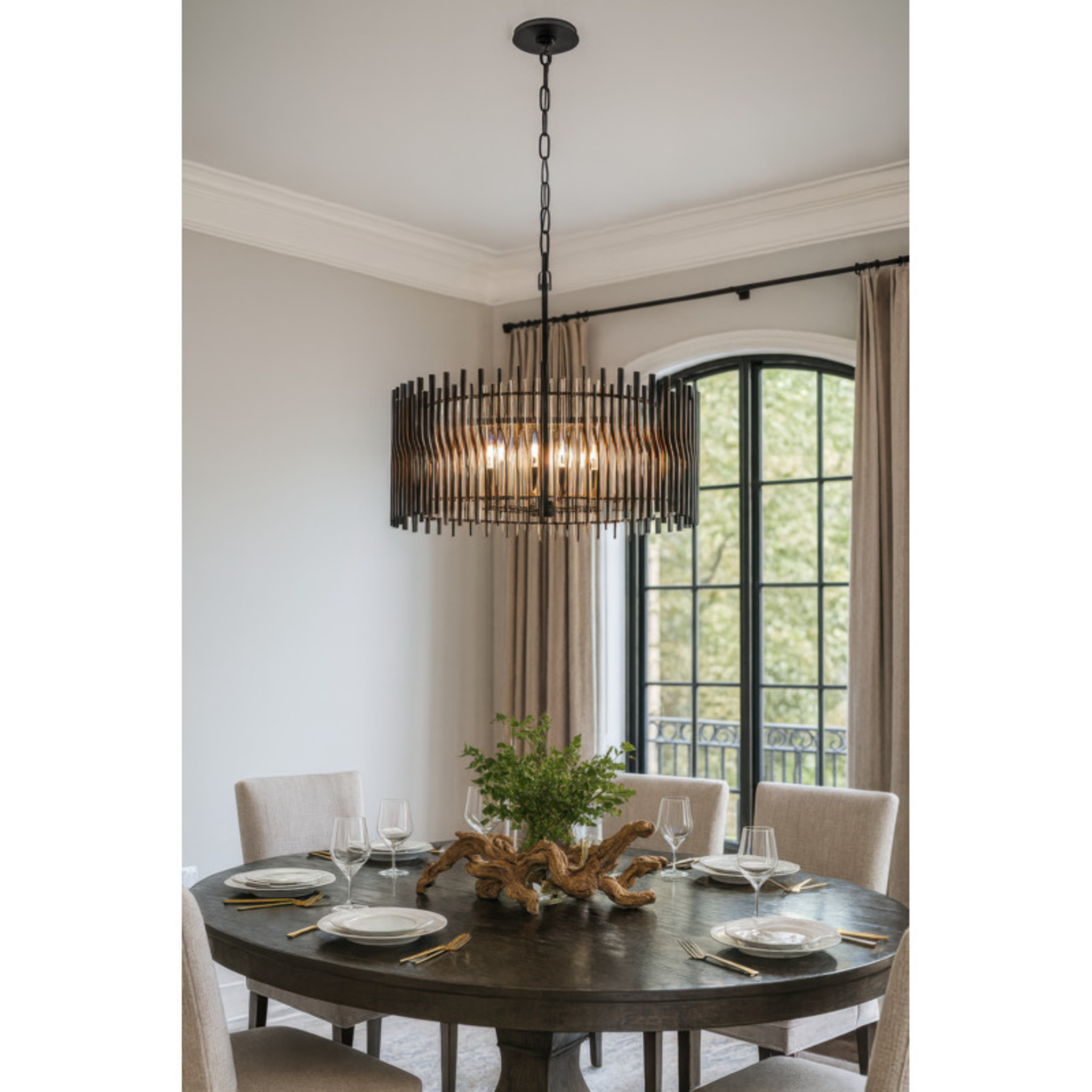 Park Row 6-Light Pendant - Matte Black/French Gold