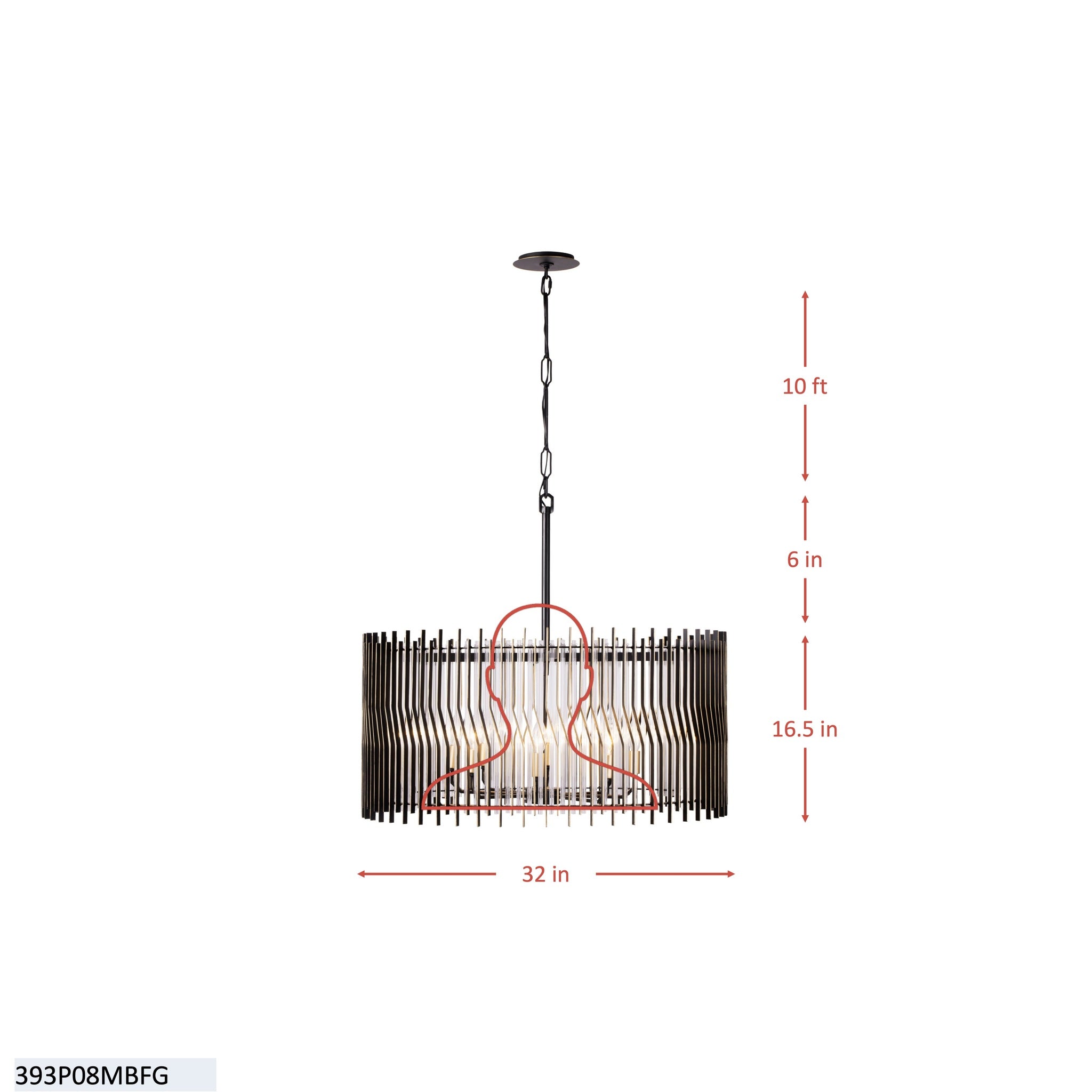Park Row 8 Light Pendant - Matte Black/French Gold