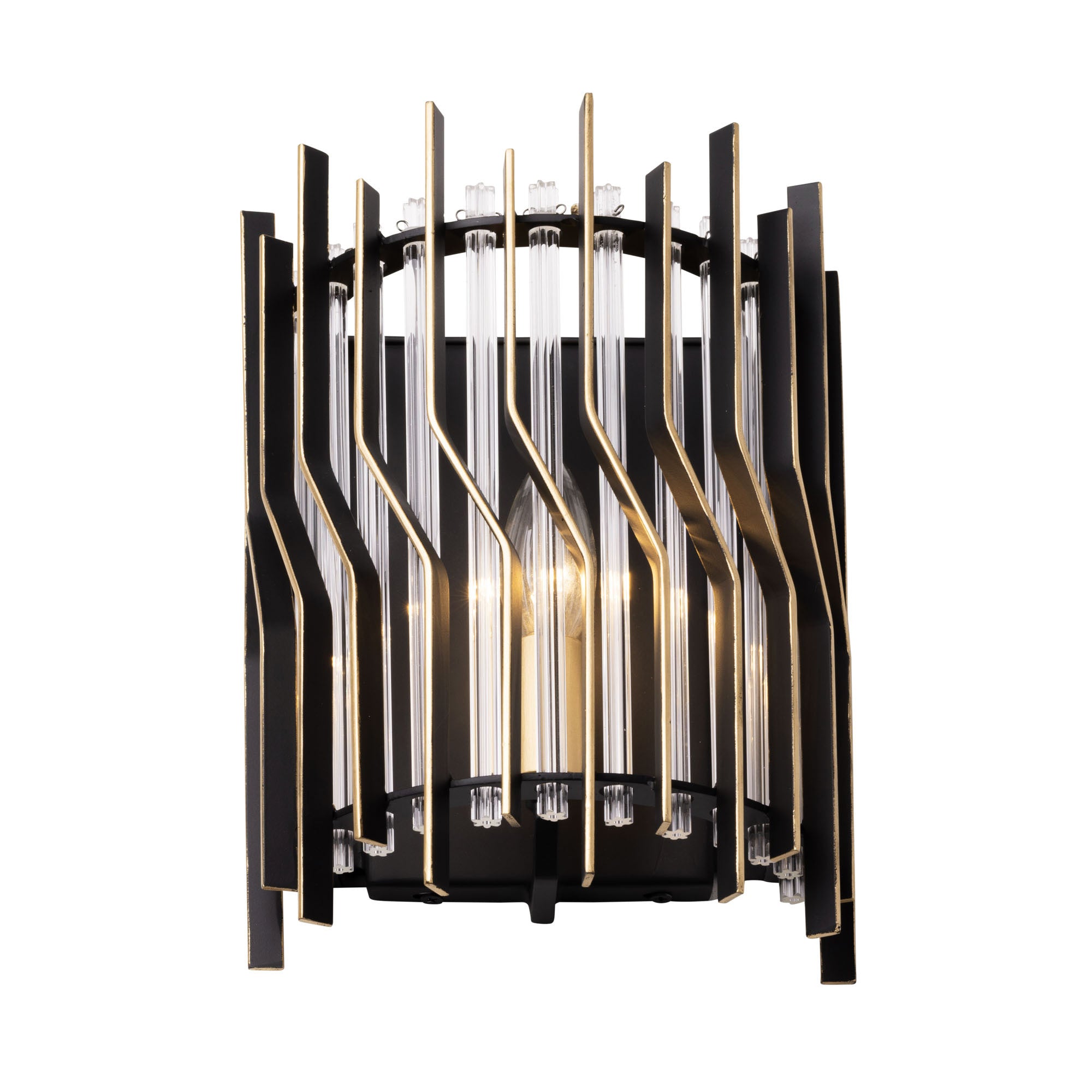 Park Row 1 Light Sconce - Matte Black/French Gold