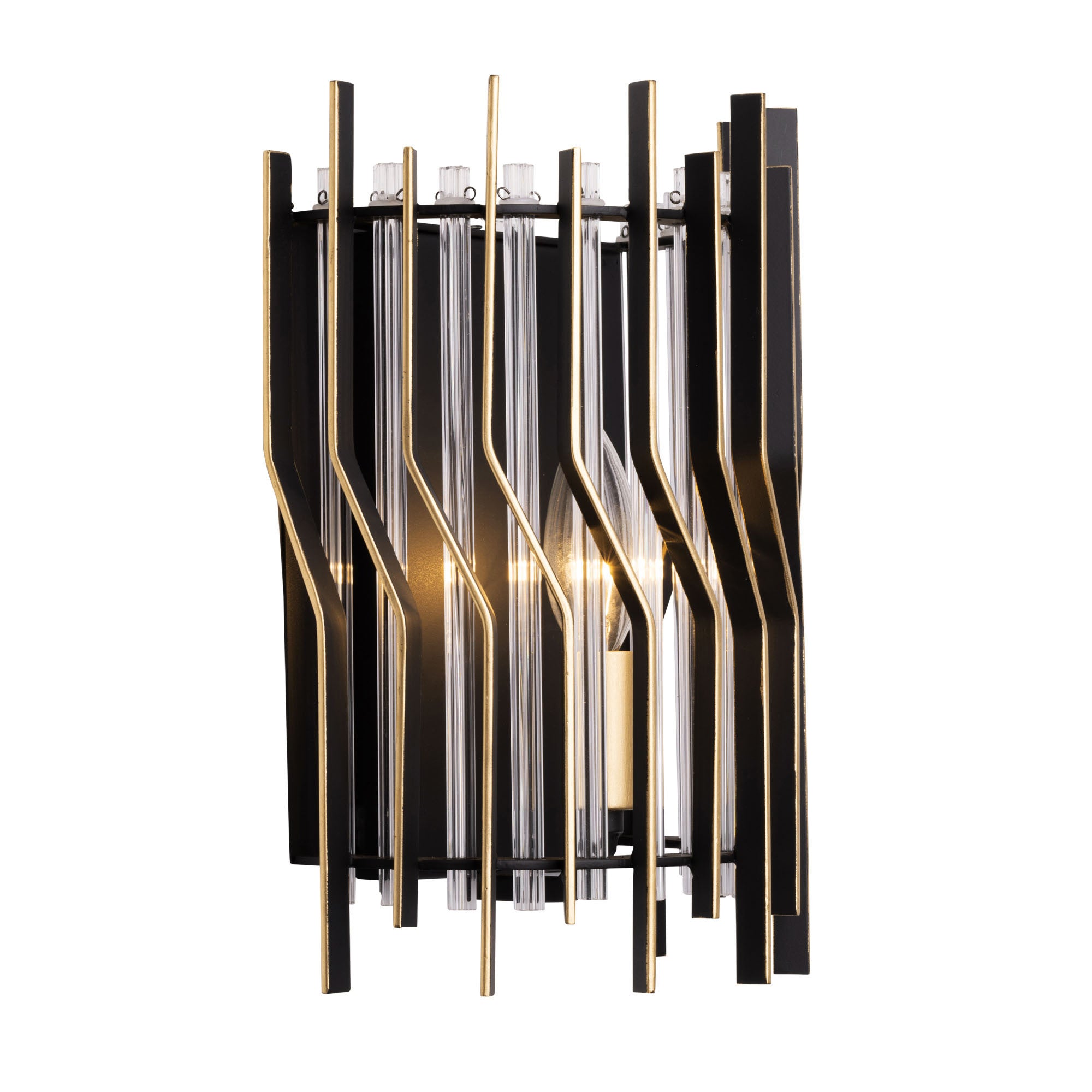 Park Row 1 Light Sconce - Matte Black/French Gold