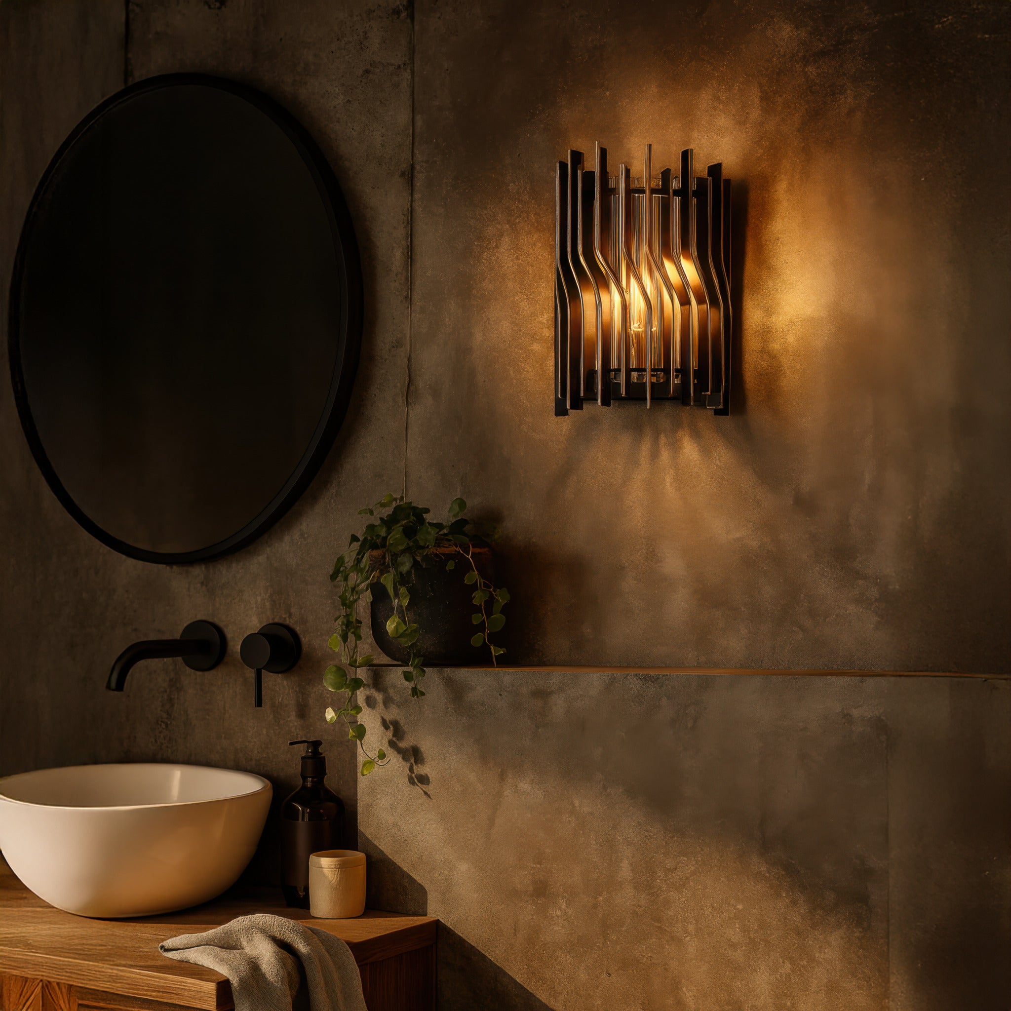 Park Row 1 Light Sconce - Matte Black/French Gold