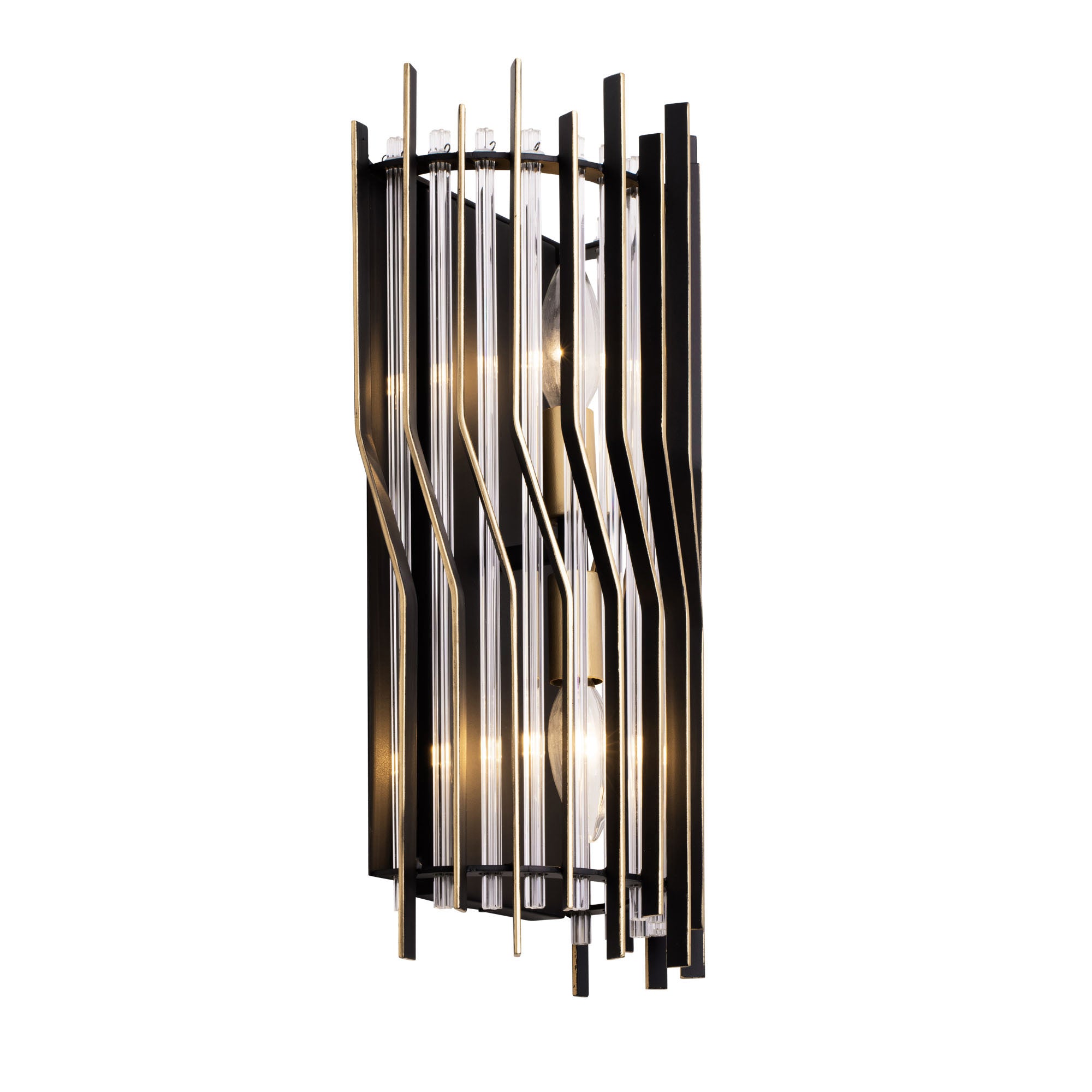Park Row 2 Light Sconce - Matte Black/French Gold
