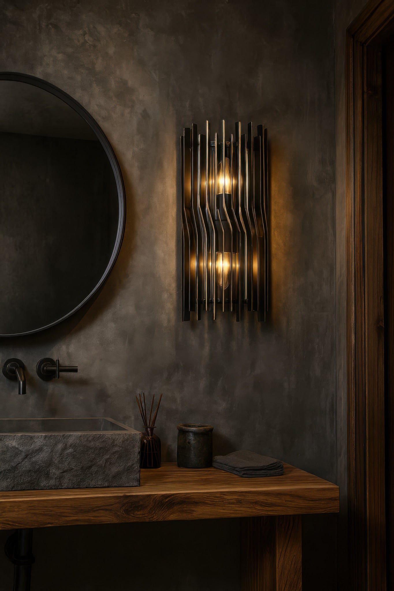 Park Row 2 Light Sconce - Matte Black/French Gold