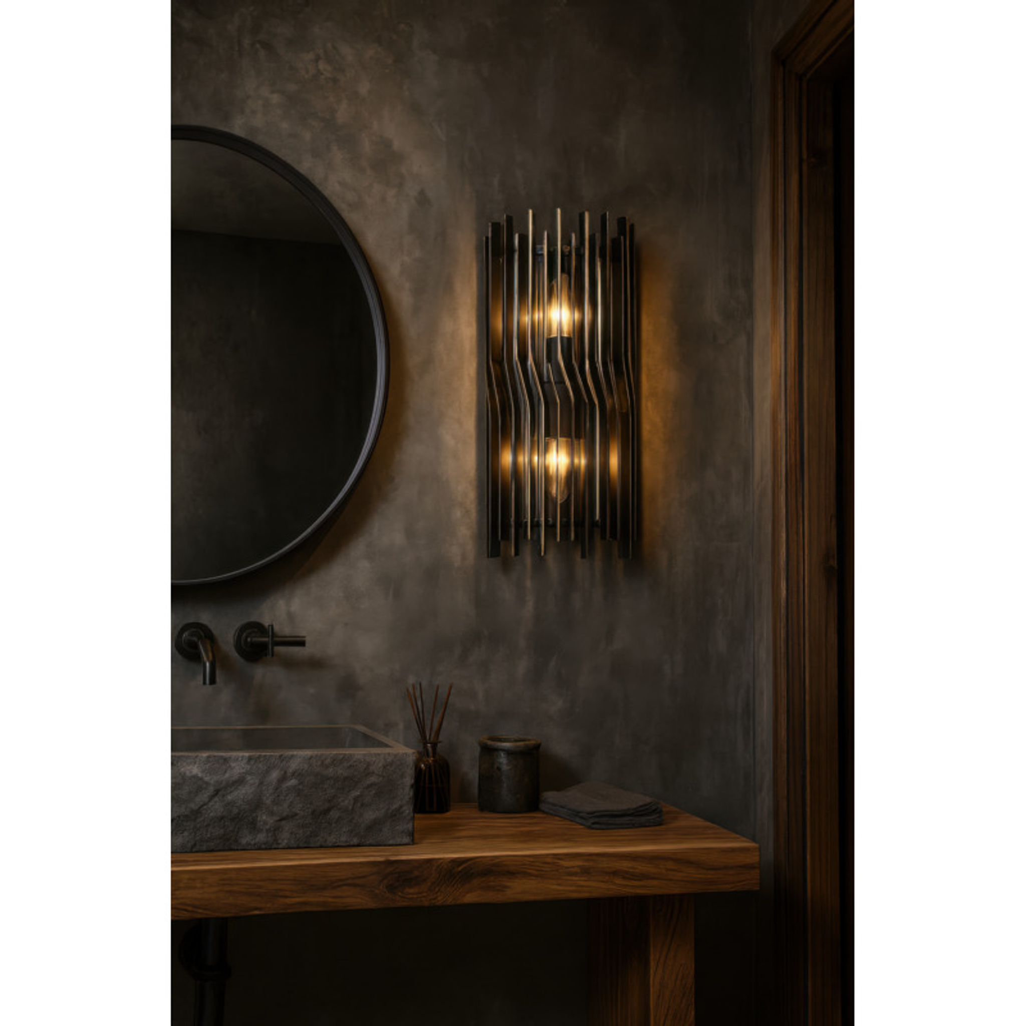Park Row 2-Light Sconce - Matte Black/French Gold