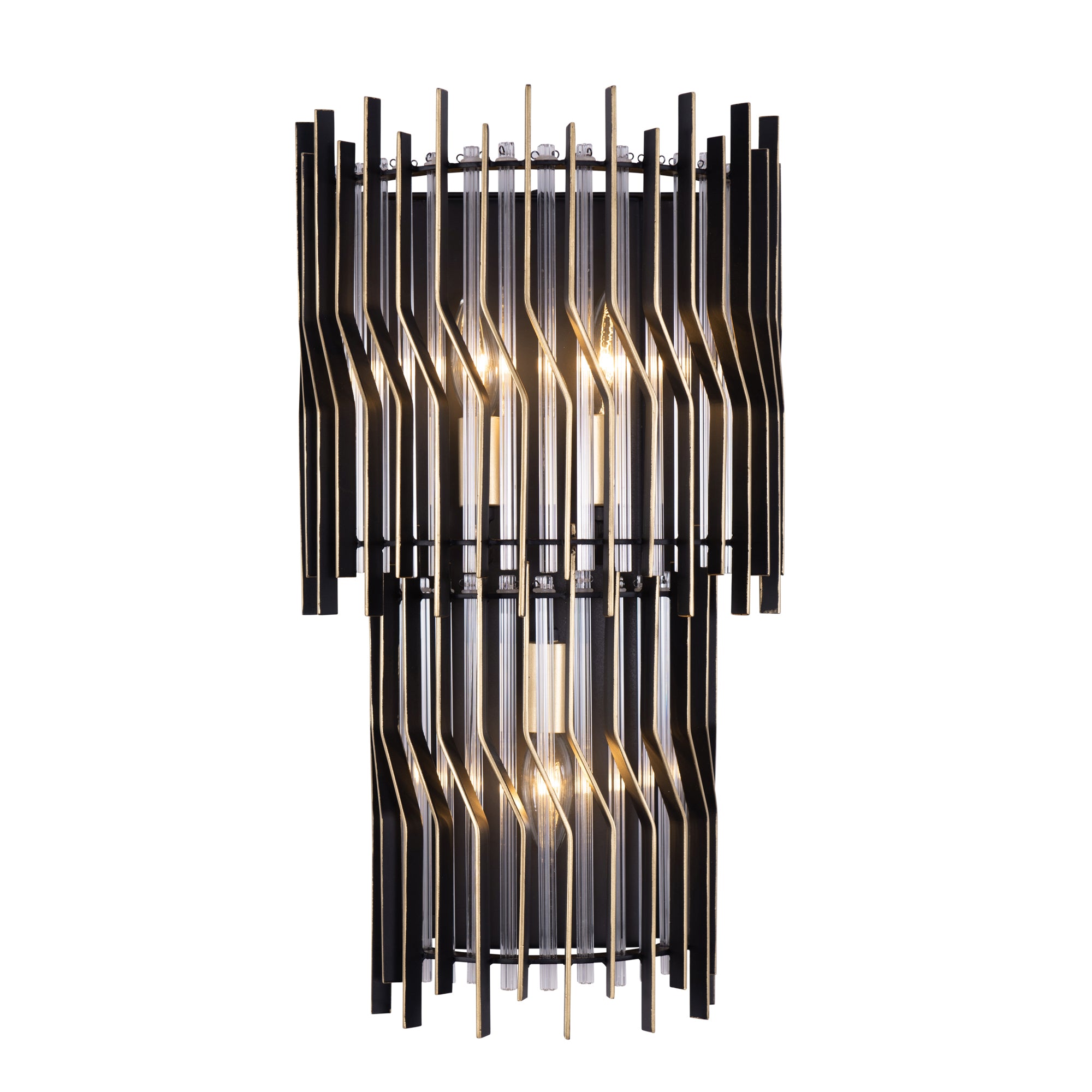 Park Row 3 Light Sconce - Matte Black/French Gold