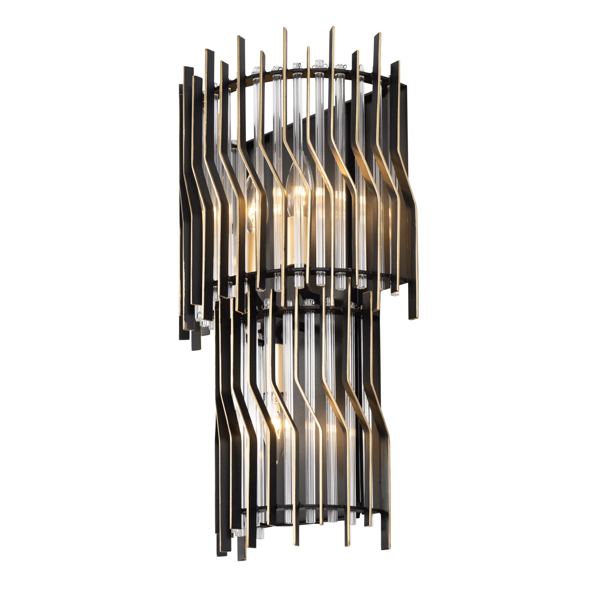 Park Row 3 Light Sconce - Matte Black/French Gold