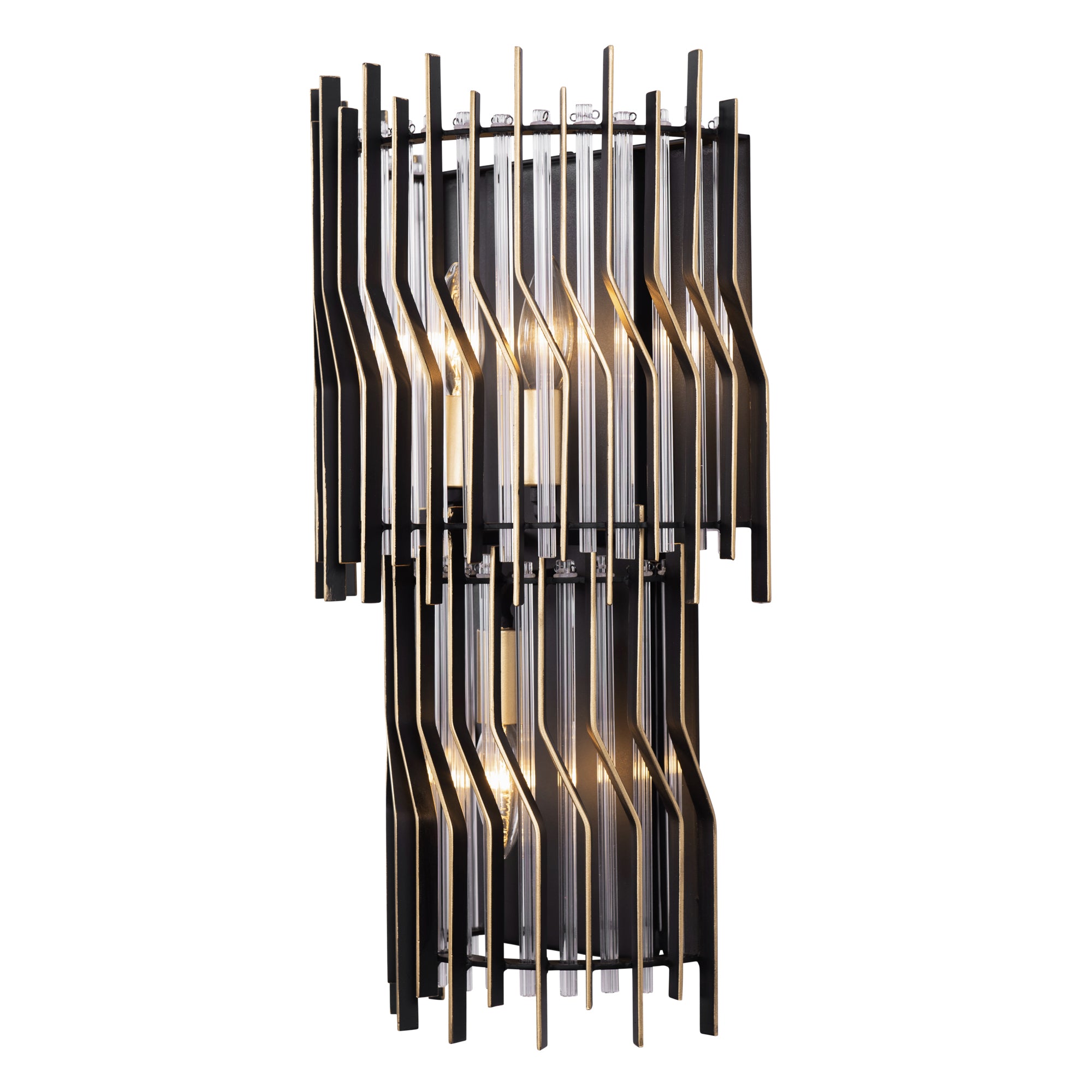 Park Row 3 Light Sconce - Matte Black/French Gold