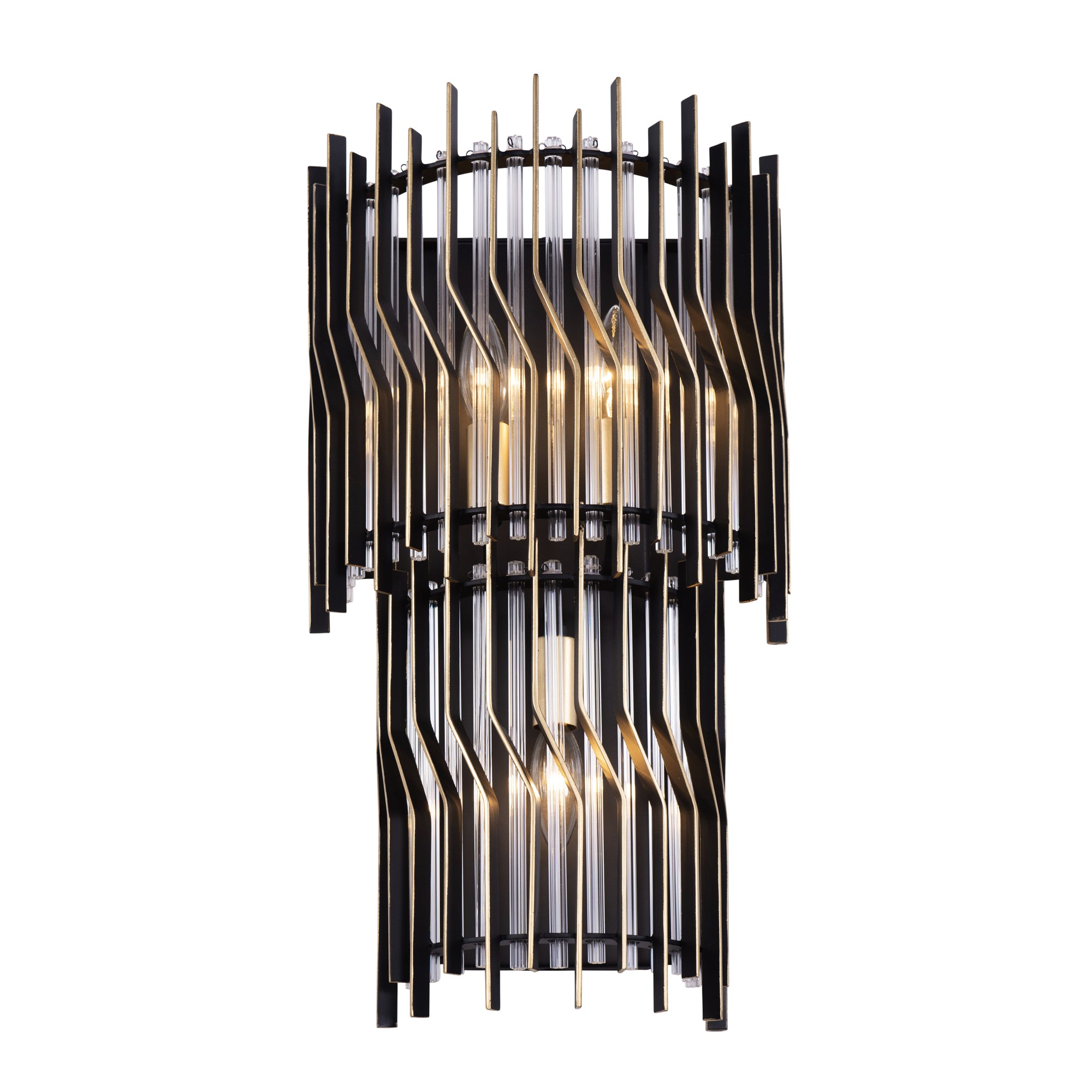 Park Row 3 Light Sconce - Matte Black/French Gold