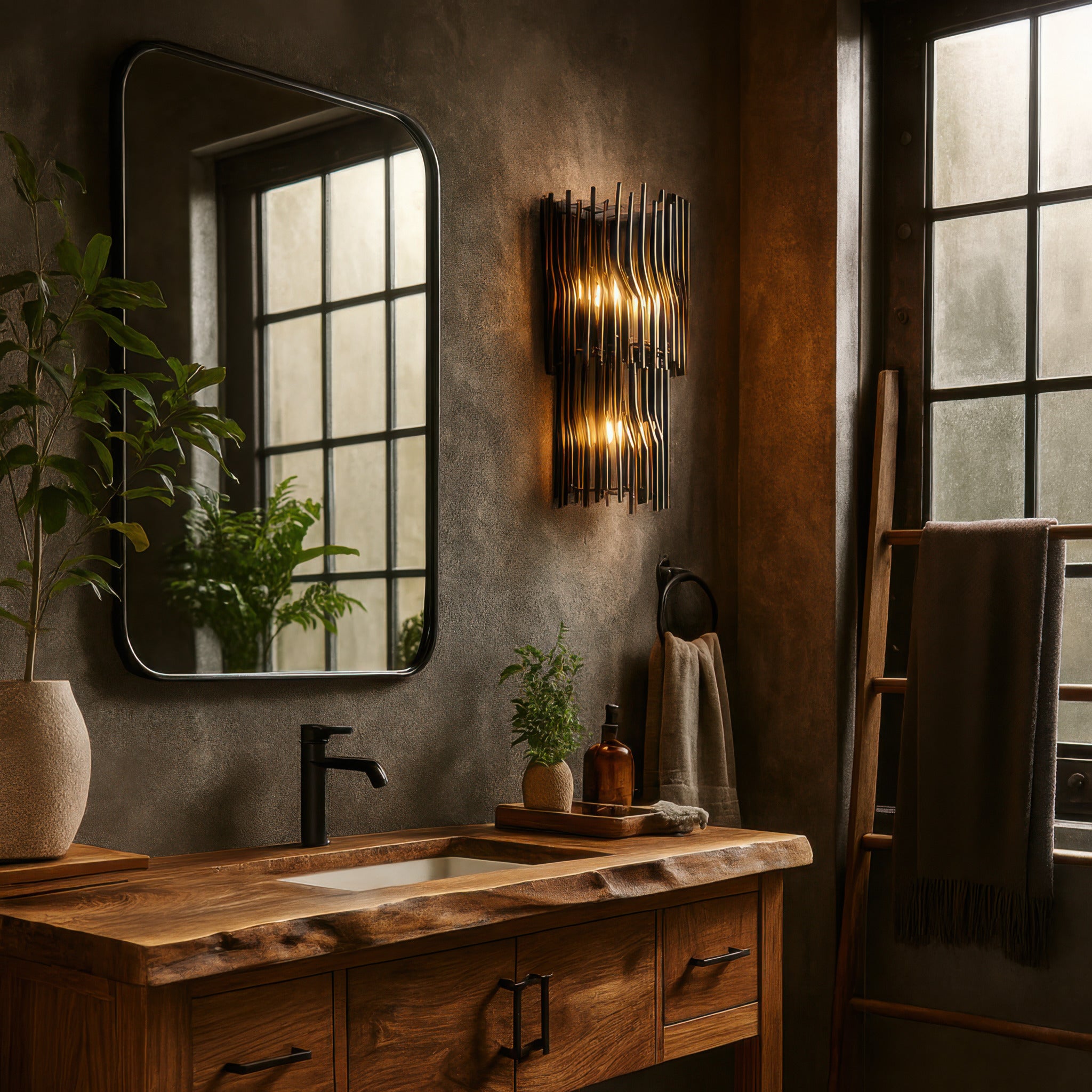 Park Row 3 Light Sconce - Matte Black/French Gold