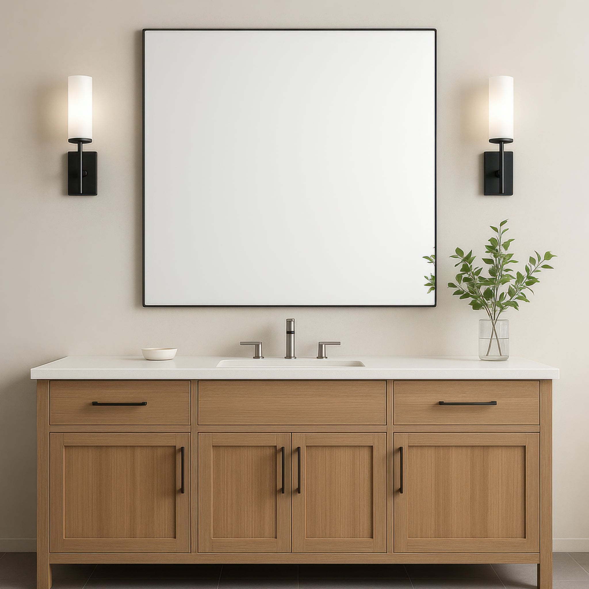 Kye 40x40 Rounded Square Wall Mirror - Black