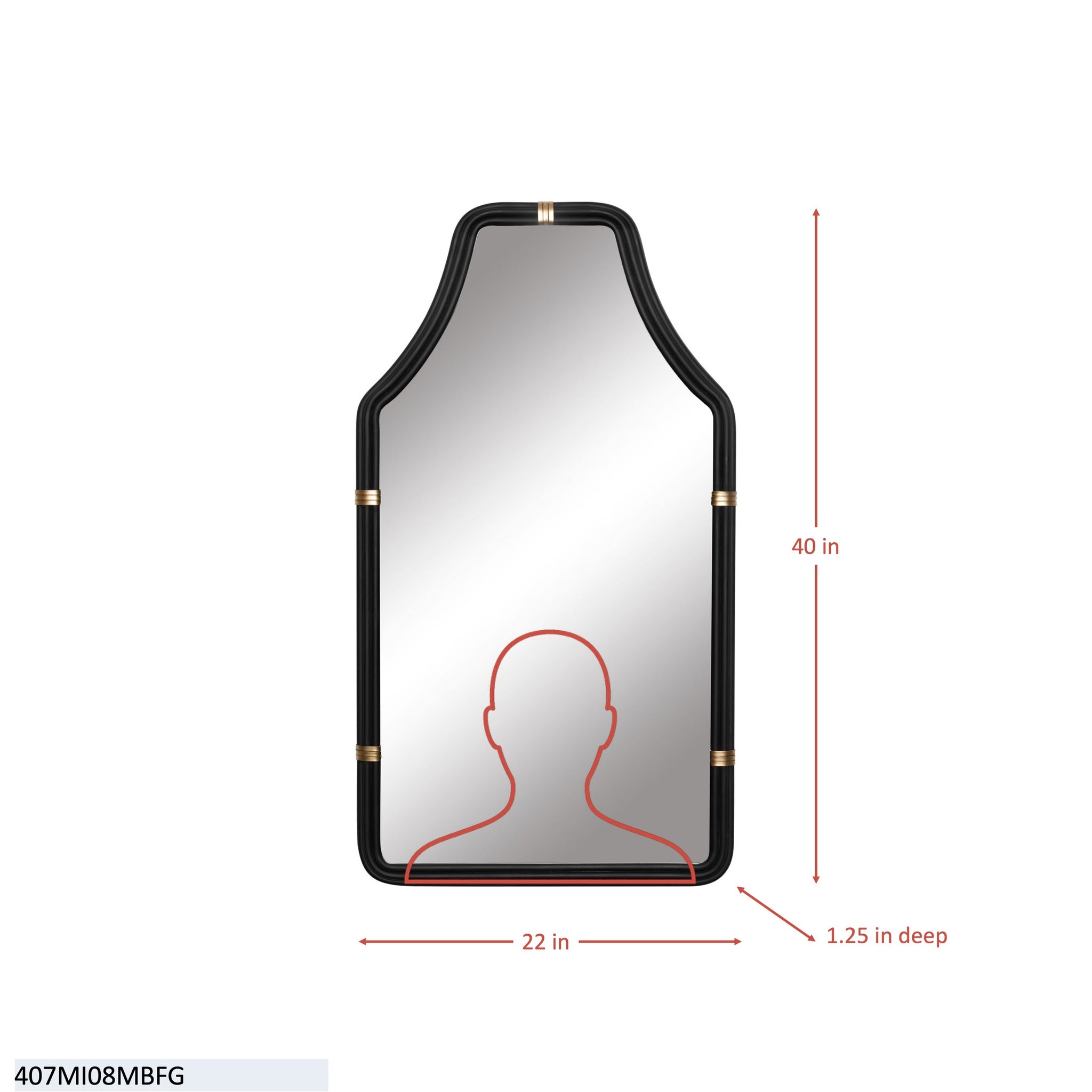 Federal Case 22x40 Wall Mirror - Matte Black/French Gold