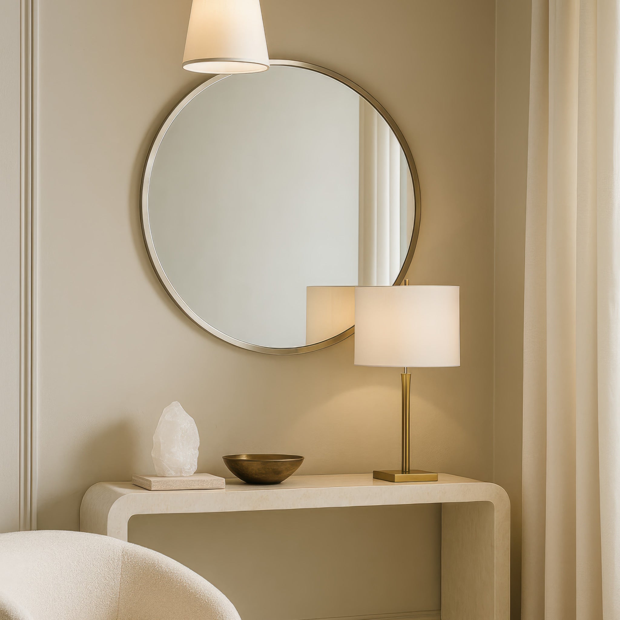 Cottage 30-in Round Mirror - Brushed Nickel