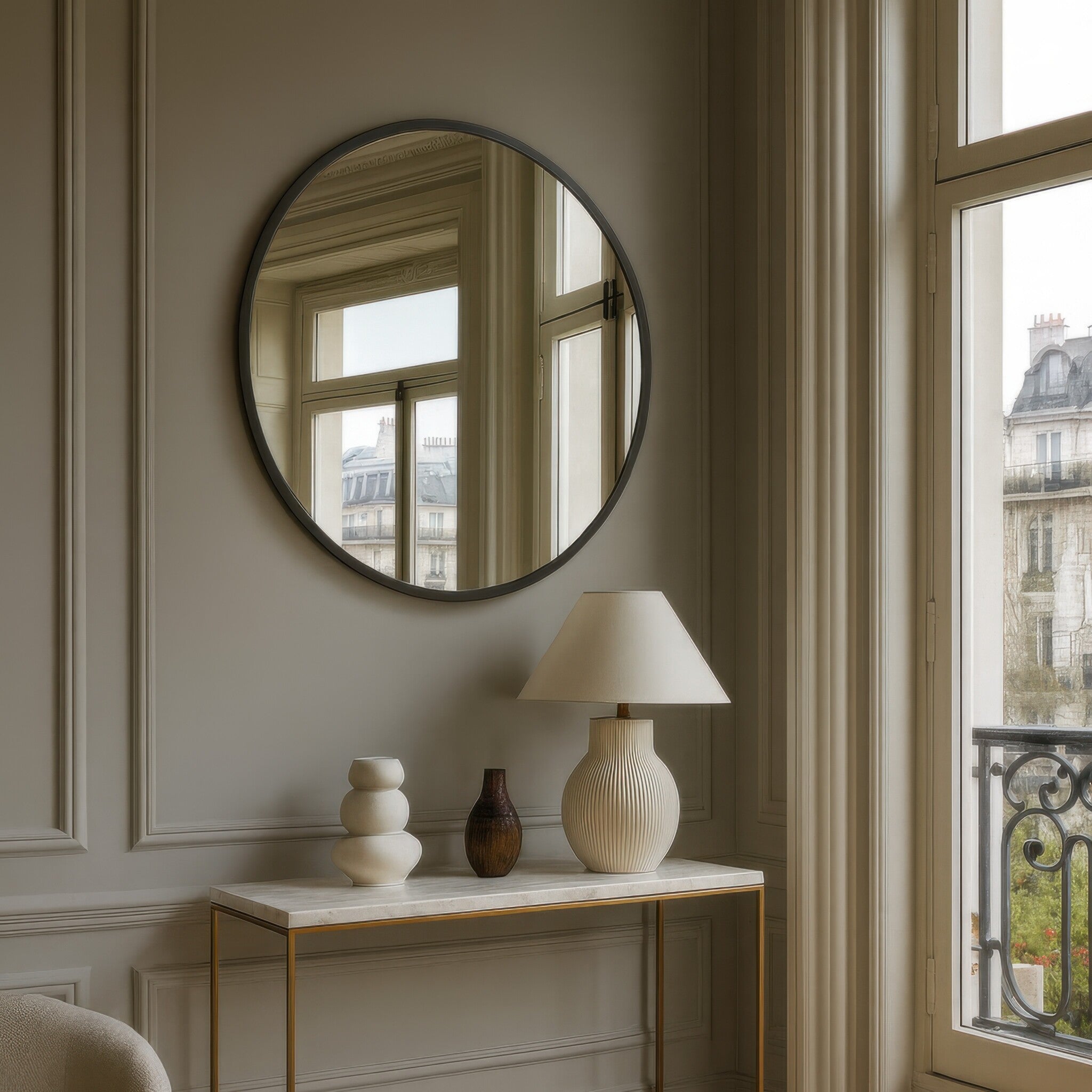 Cottage 30-in Round Mirror - Bronze