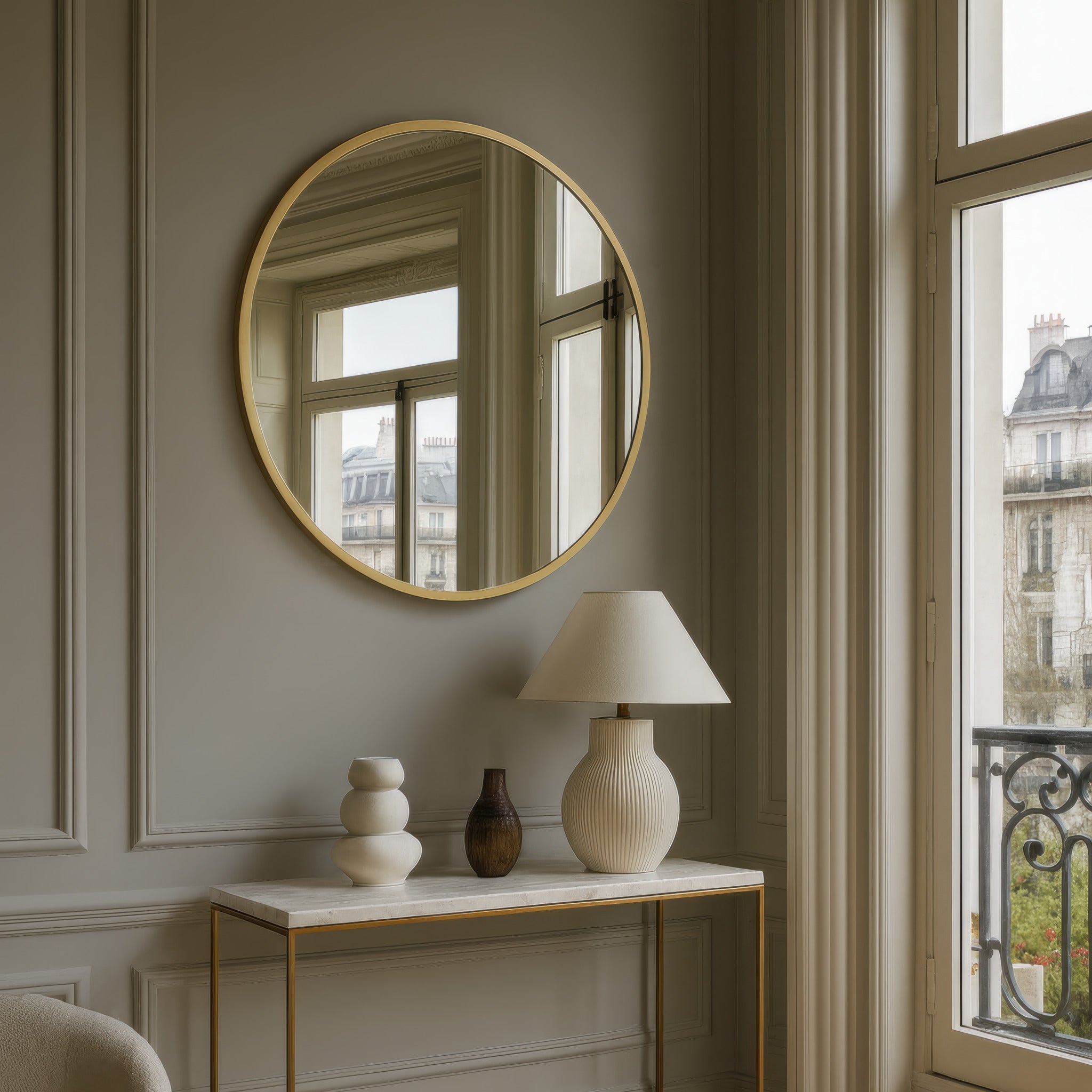 Cottage 30-in Round Mirror - Gold