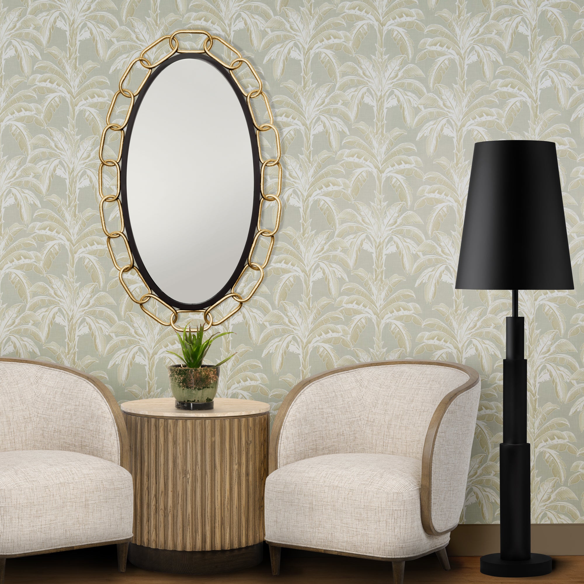 Chains of Love 24x40 Oval Wall Mirror - Matte Black/Textured Gold
