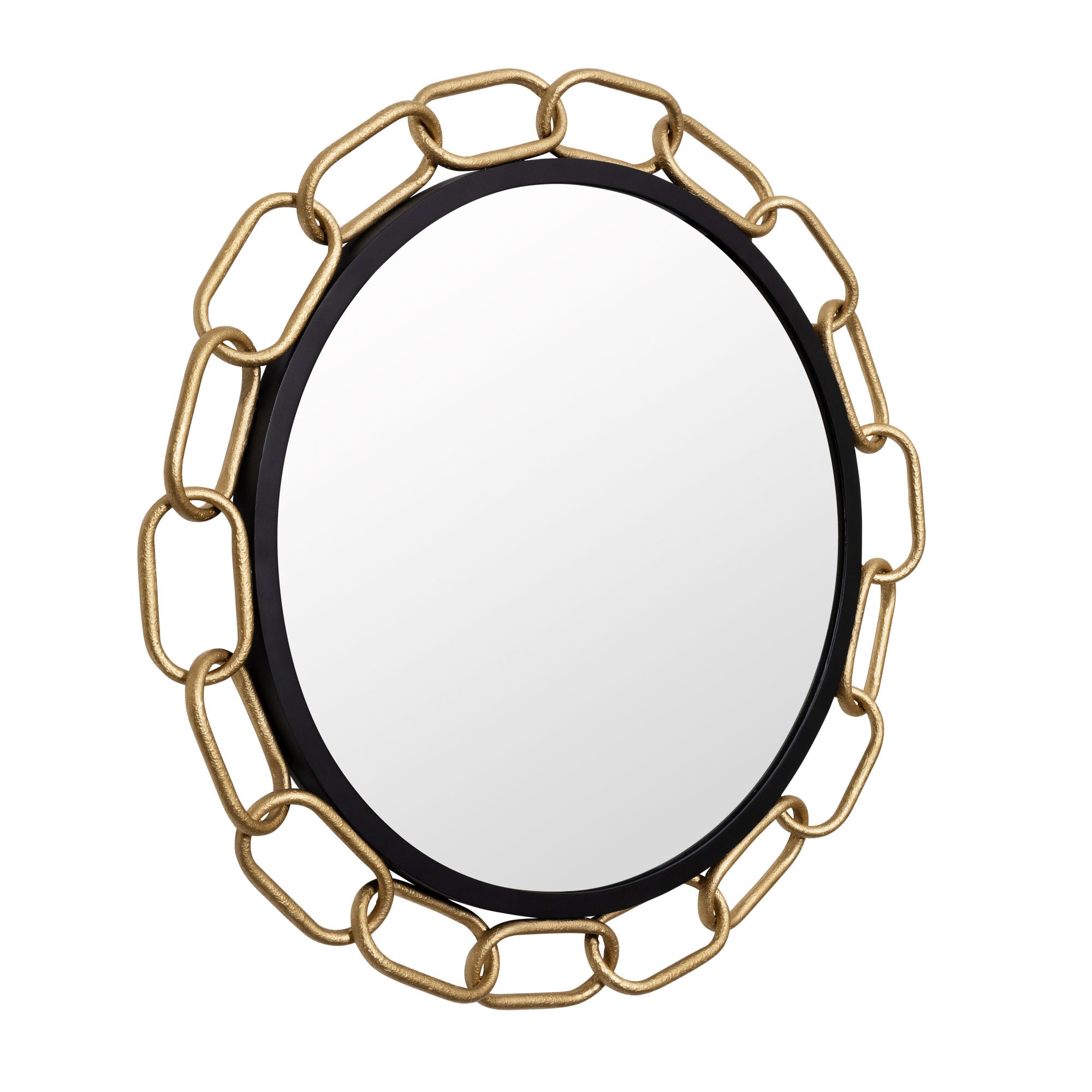 Chains of Love 30-in Round Wall Mirror - Matte Black/Textured Gold