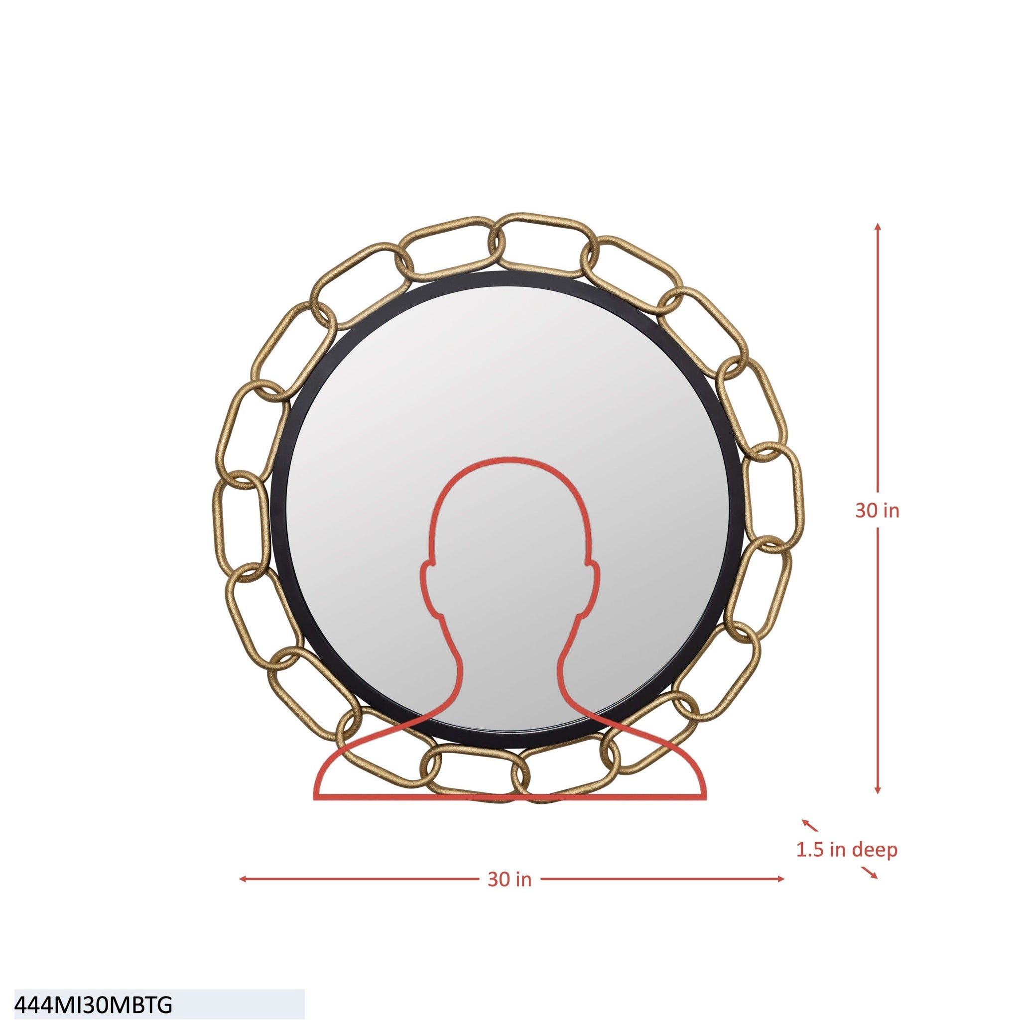 Chains of Love 30-in Round Wall Mirror - Matte Black/Textured Silver