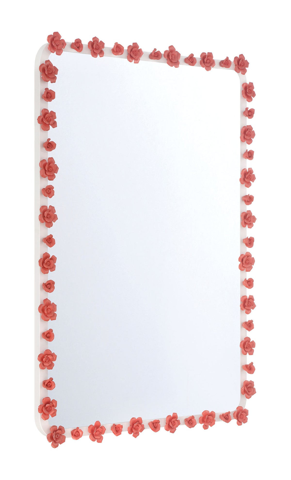 Late Bloomer 26 by 38 Inch Soft Alabaster White Rectangular Mirror with Dusty Rose Ceramic Roses