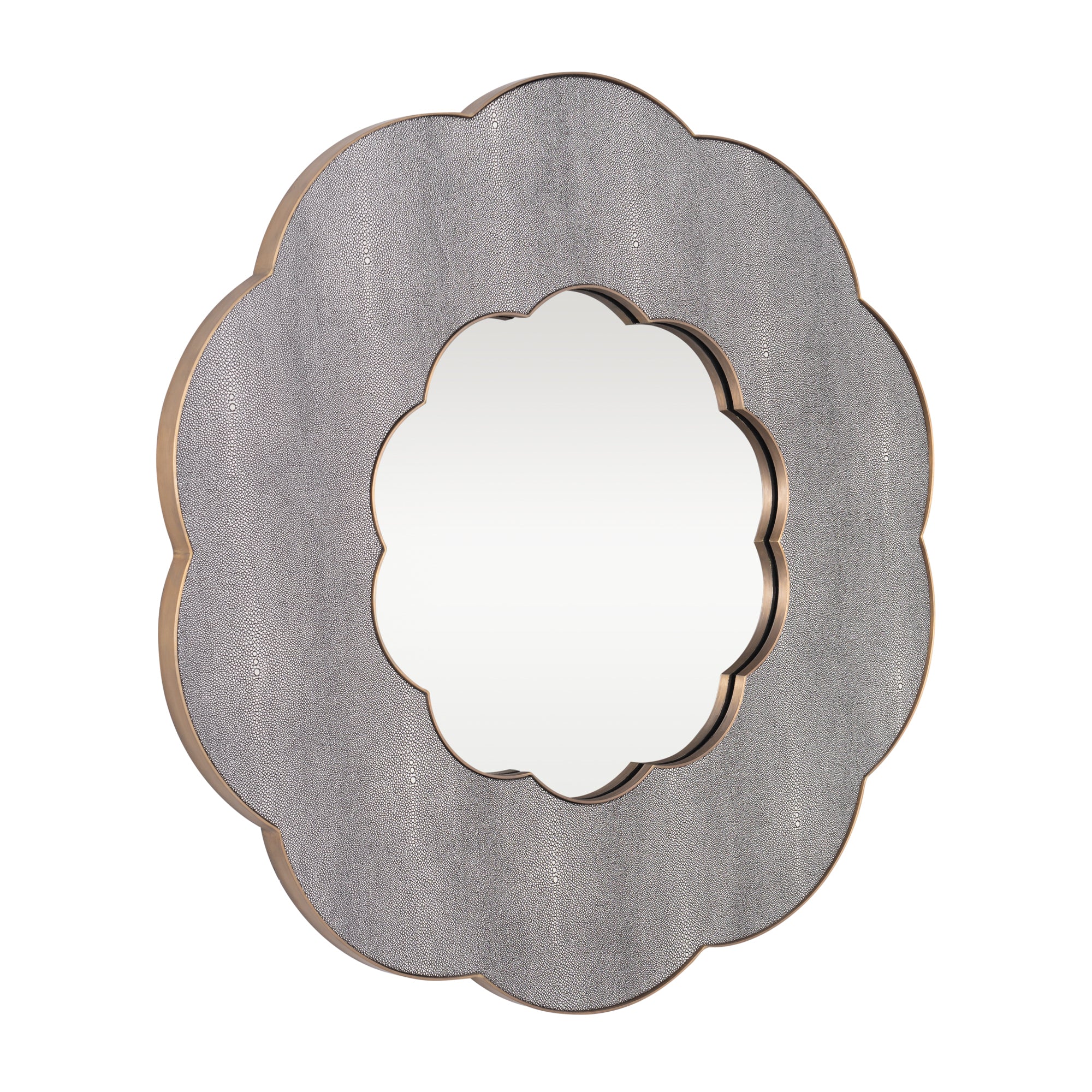 Scallop 36-in Wall Mirror - Gray Shagreen/Weathered Brass