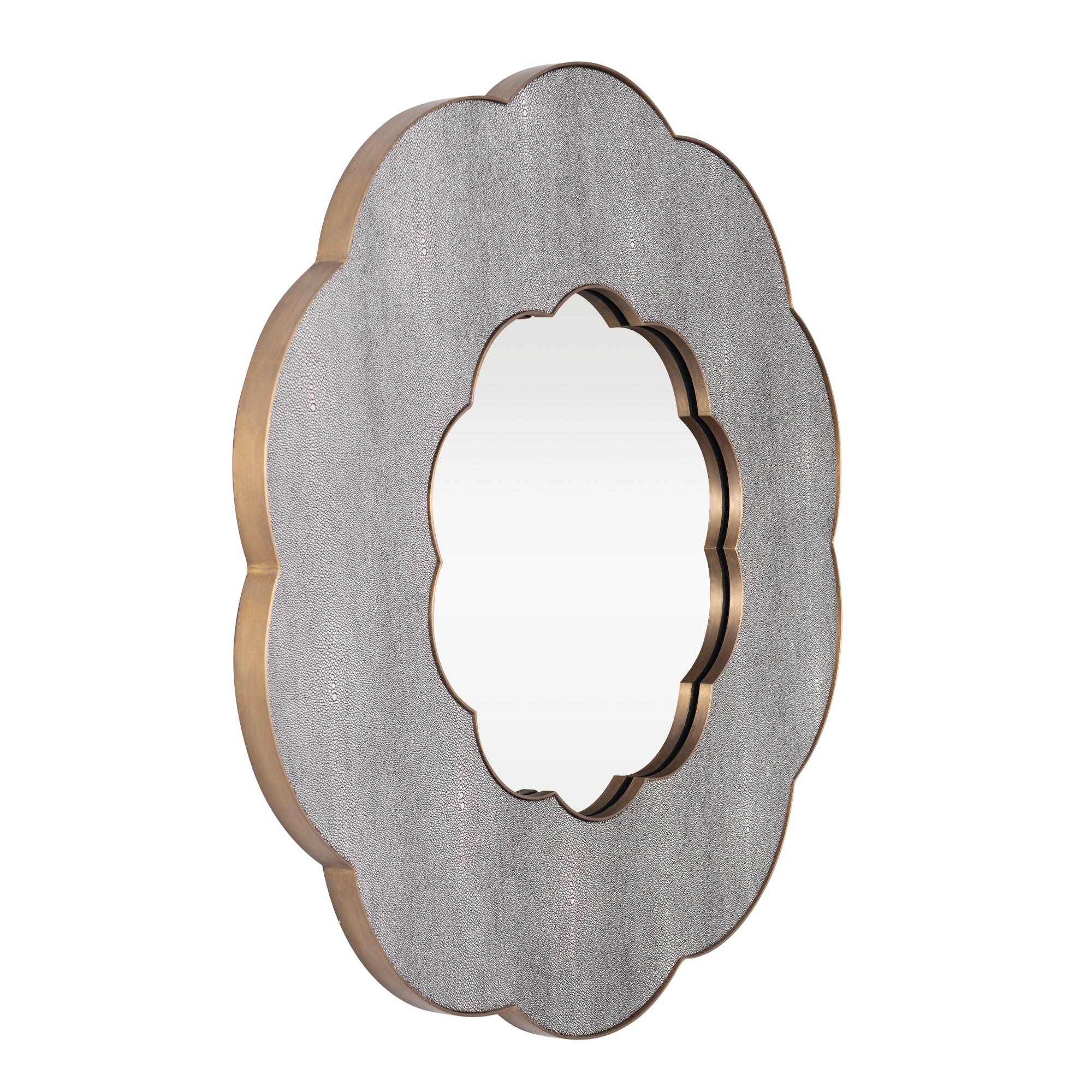 Scallop 36-in Wall Mirror - Gray Shagreen/Weathered Brass