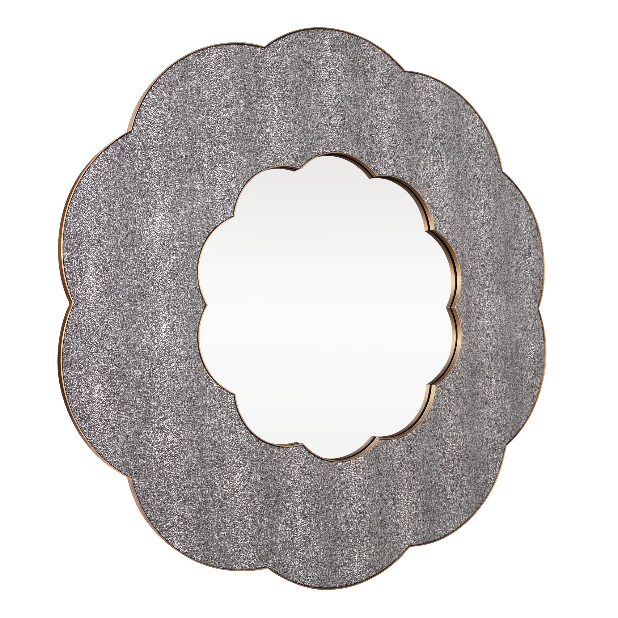 Scallop 54-in Wall Mirror - Gray Shagreen/Weathered Brass