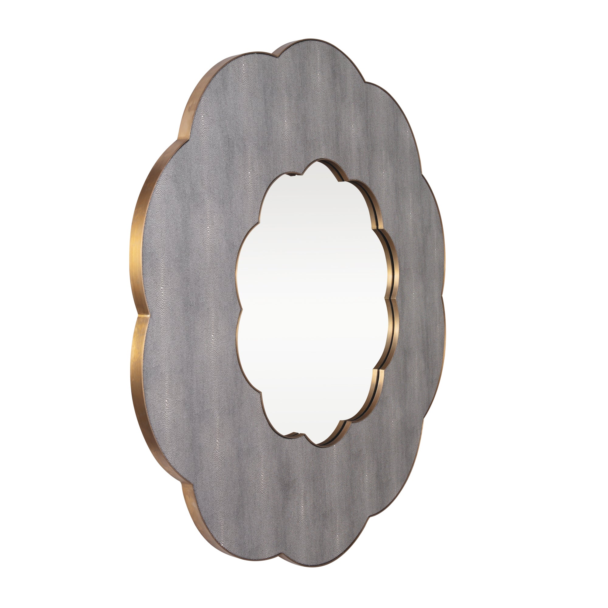 Scallop 54-in Wall Mirror - Gray Shagreen/Weathered Brass