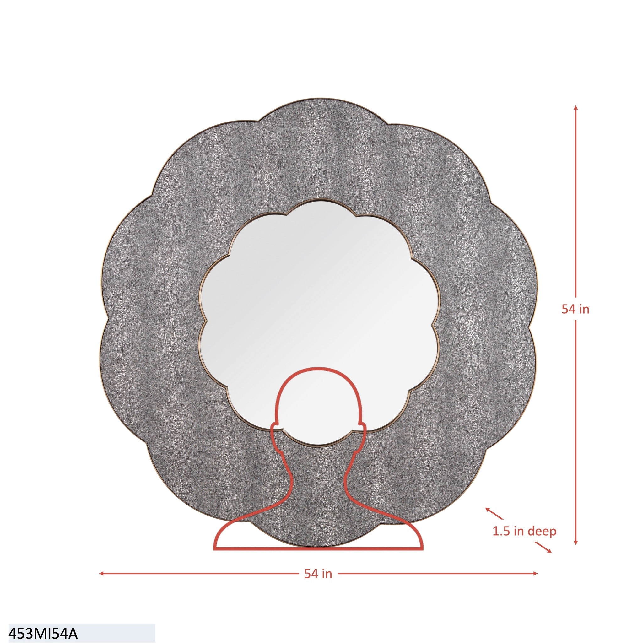Scallop 54-in Wall Mirror - Gray Shagreen/Weathered Brass