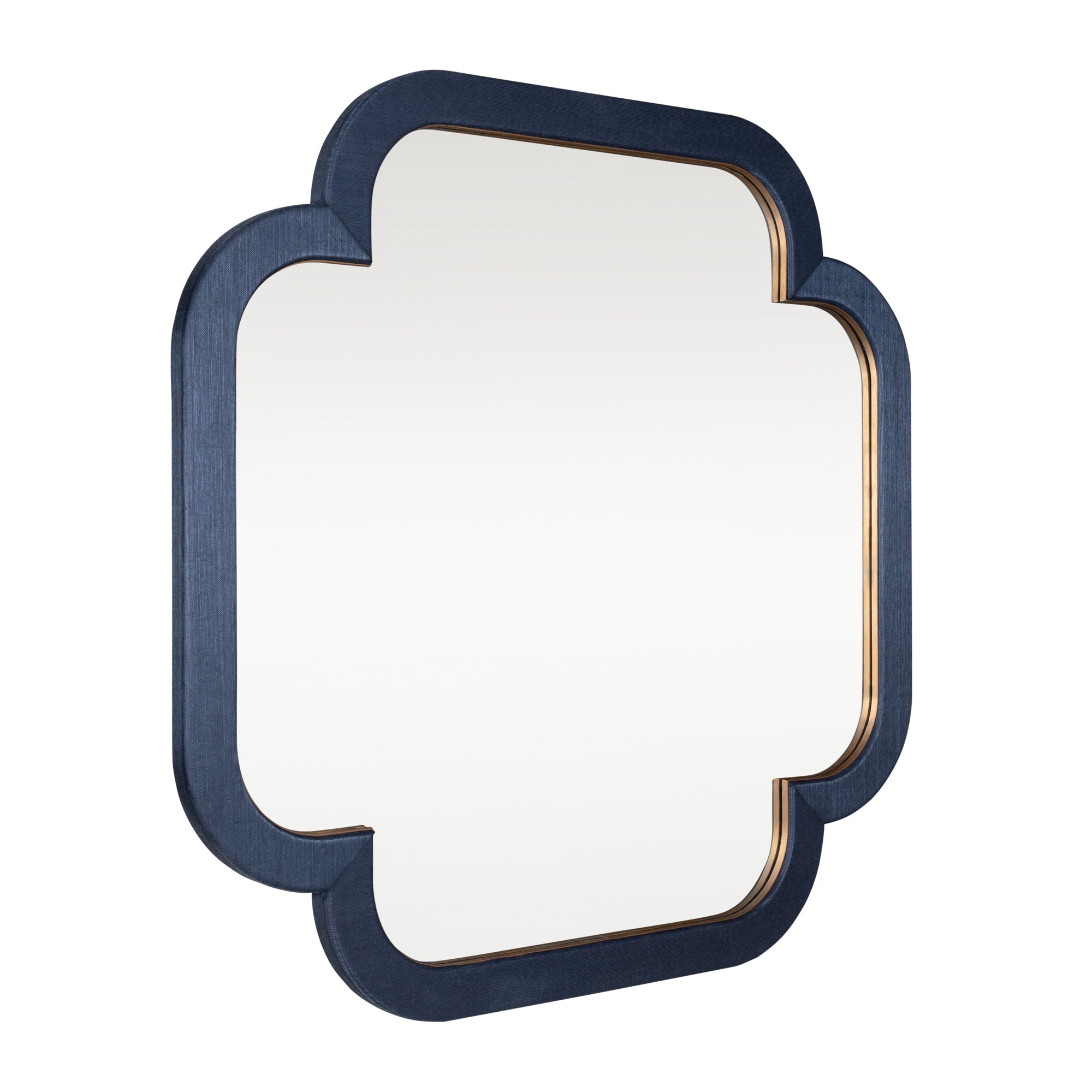 Swiss 36x36 Wall Mirror - Dark Blue Grasscloth/Weathered Brass
