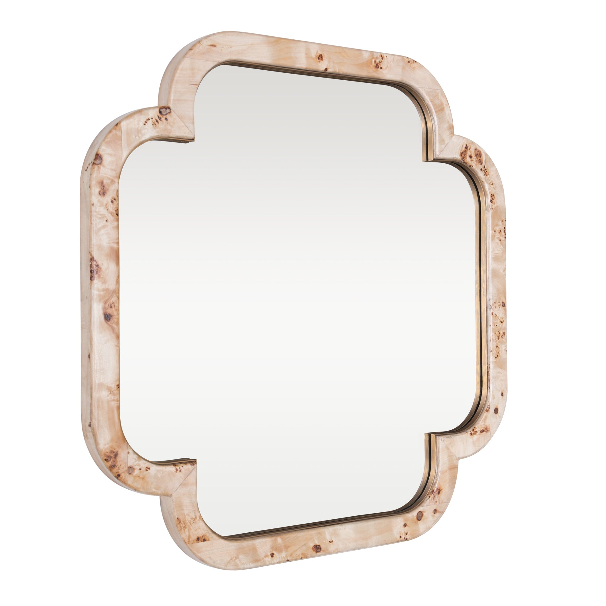 Swiss 36x36 Wall Mirror - Poplar Burl/Weathered Brass